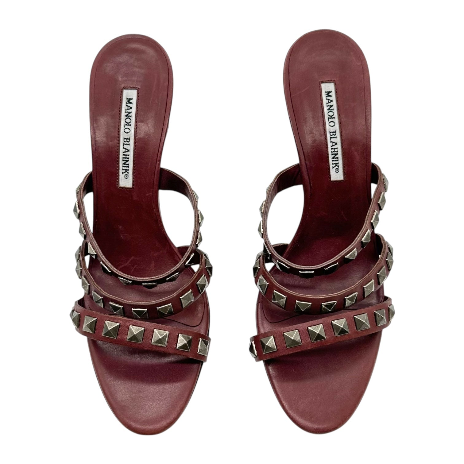 Manolo Blahnik Brown Leather Studded Mule Heels - Outfit Repeater