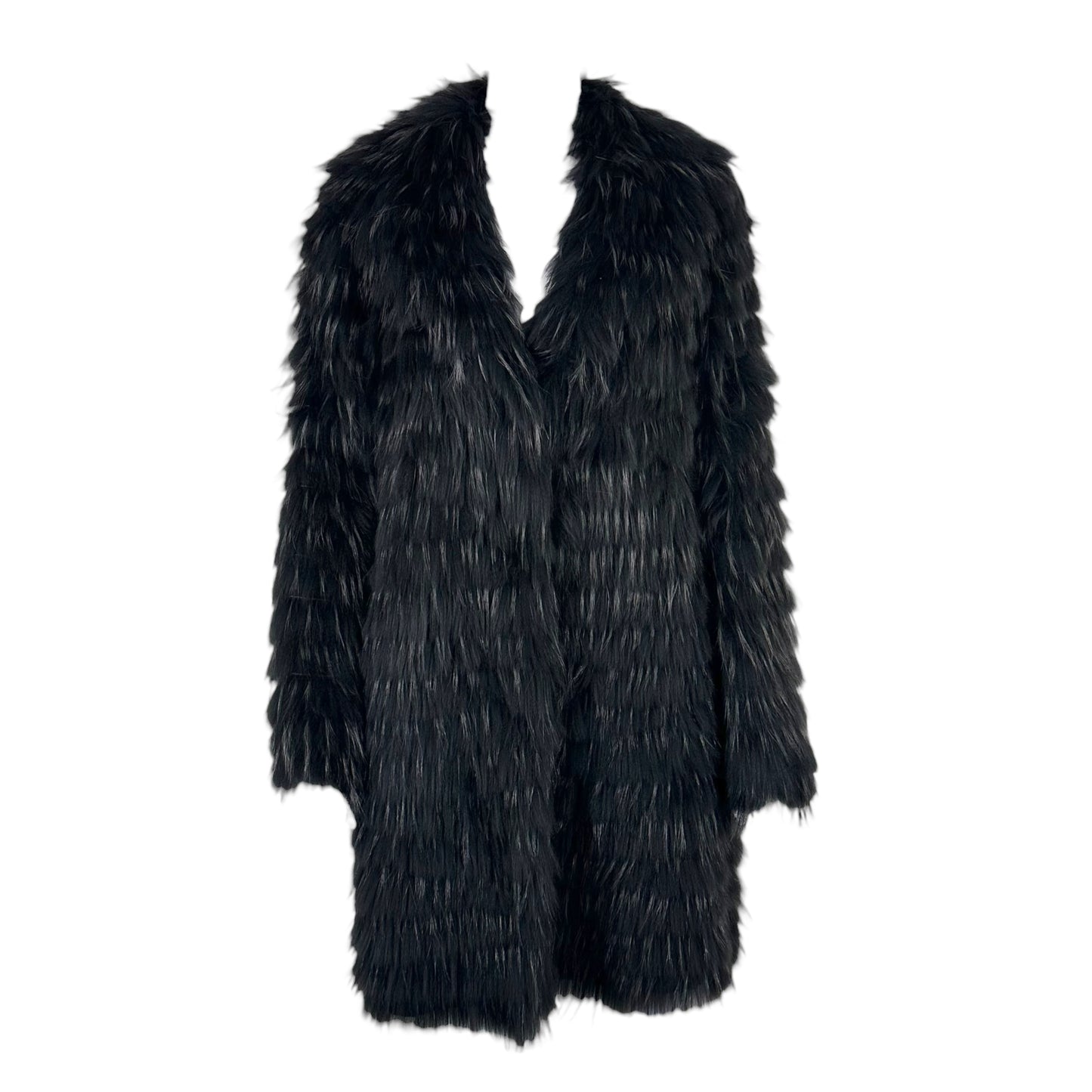 Moga Black Raccoon Fur Knee Length Coat