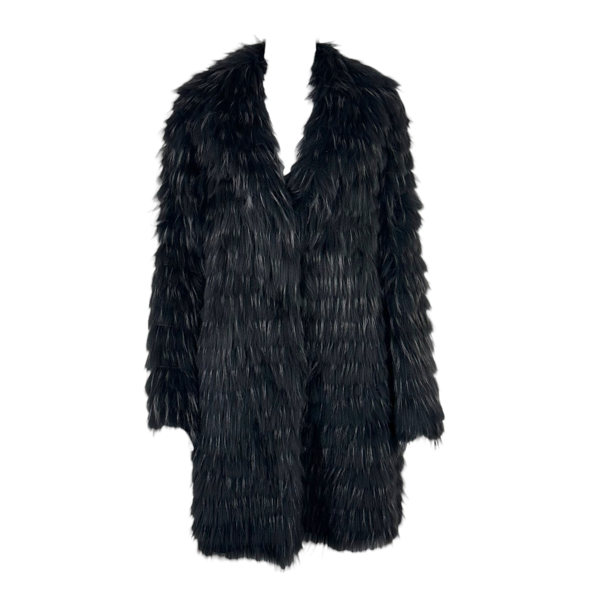 Moga Black Raccoon Fur Knee Length Coat