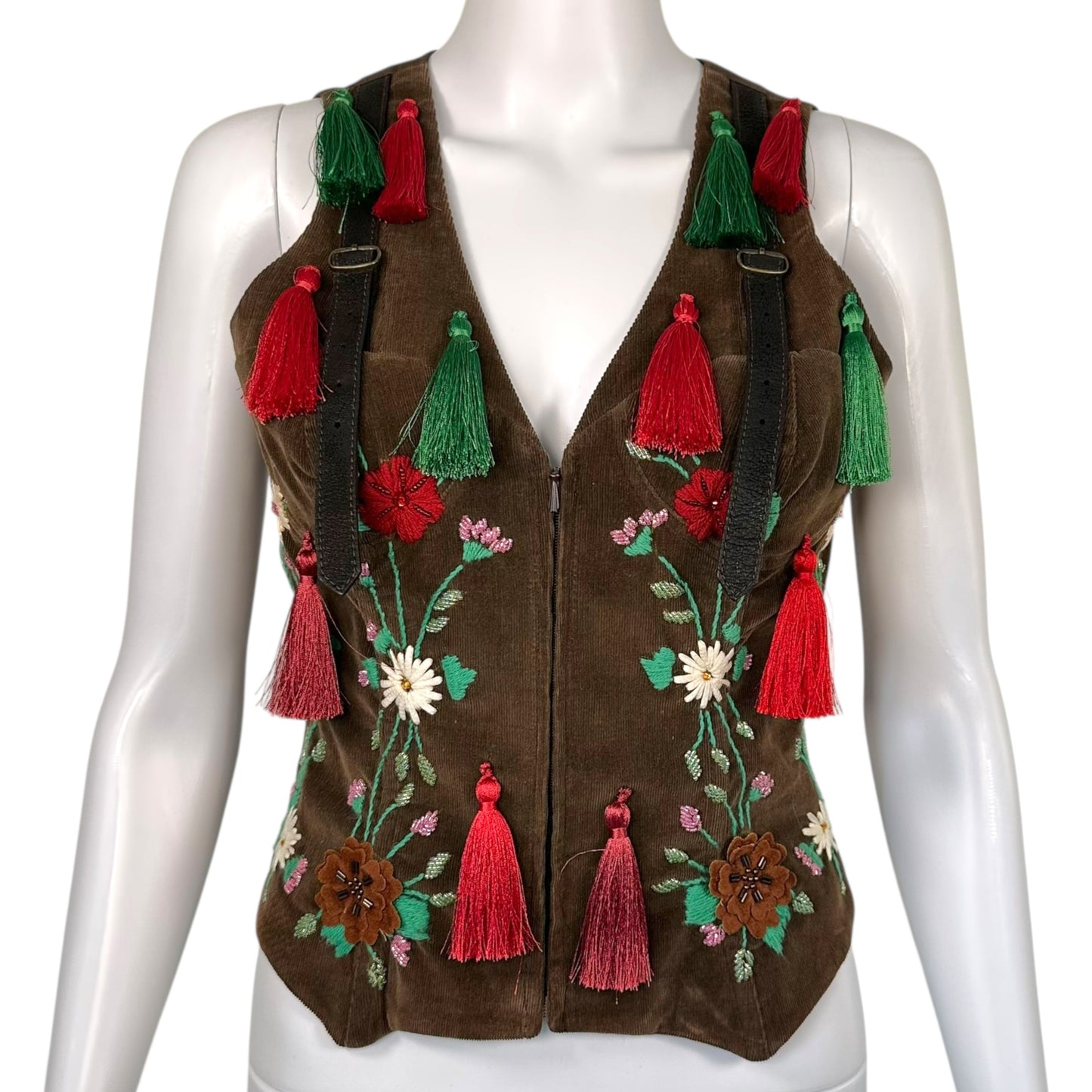 D&G Dolce & Gabbana F/W 2004 Brown Corduroy Embroidered Corset Vest Top