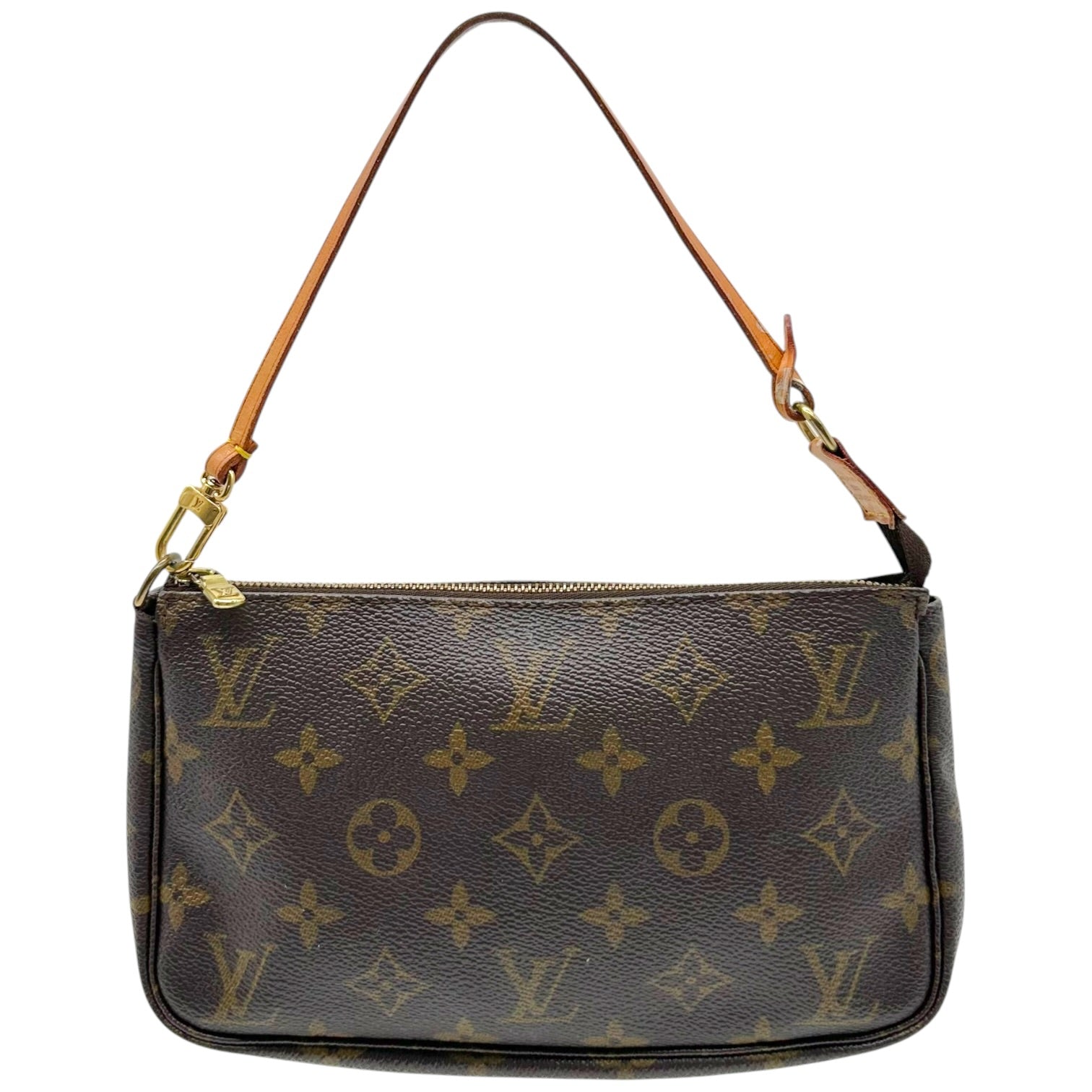 Louis Vuitton Monogram Pochette Bag Brown Leather