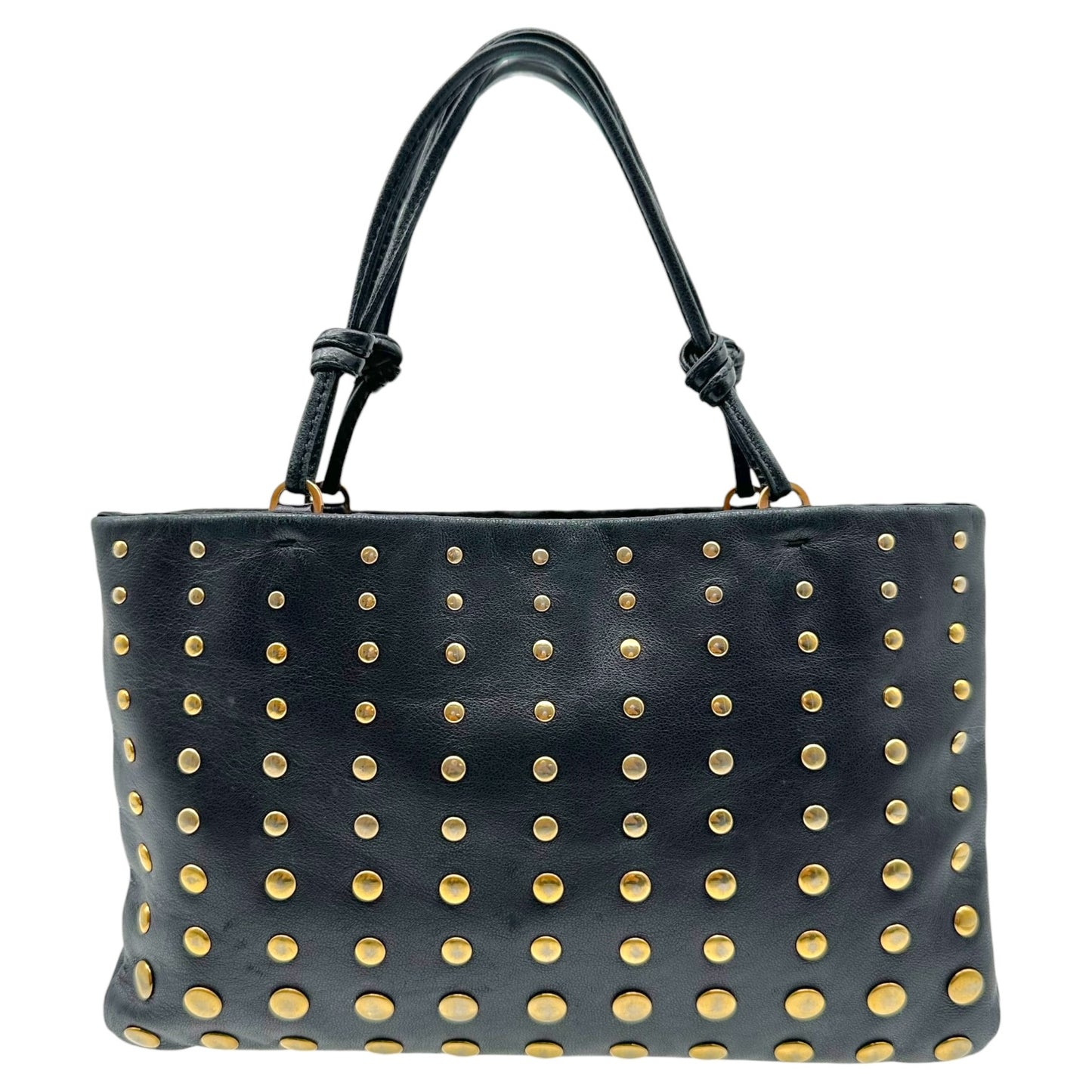 Prada Black Leather Gold Studded Mini Bag