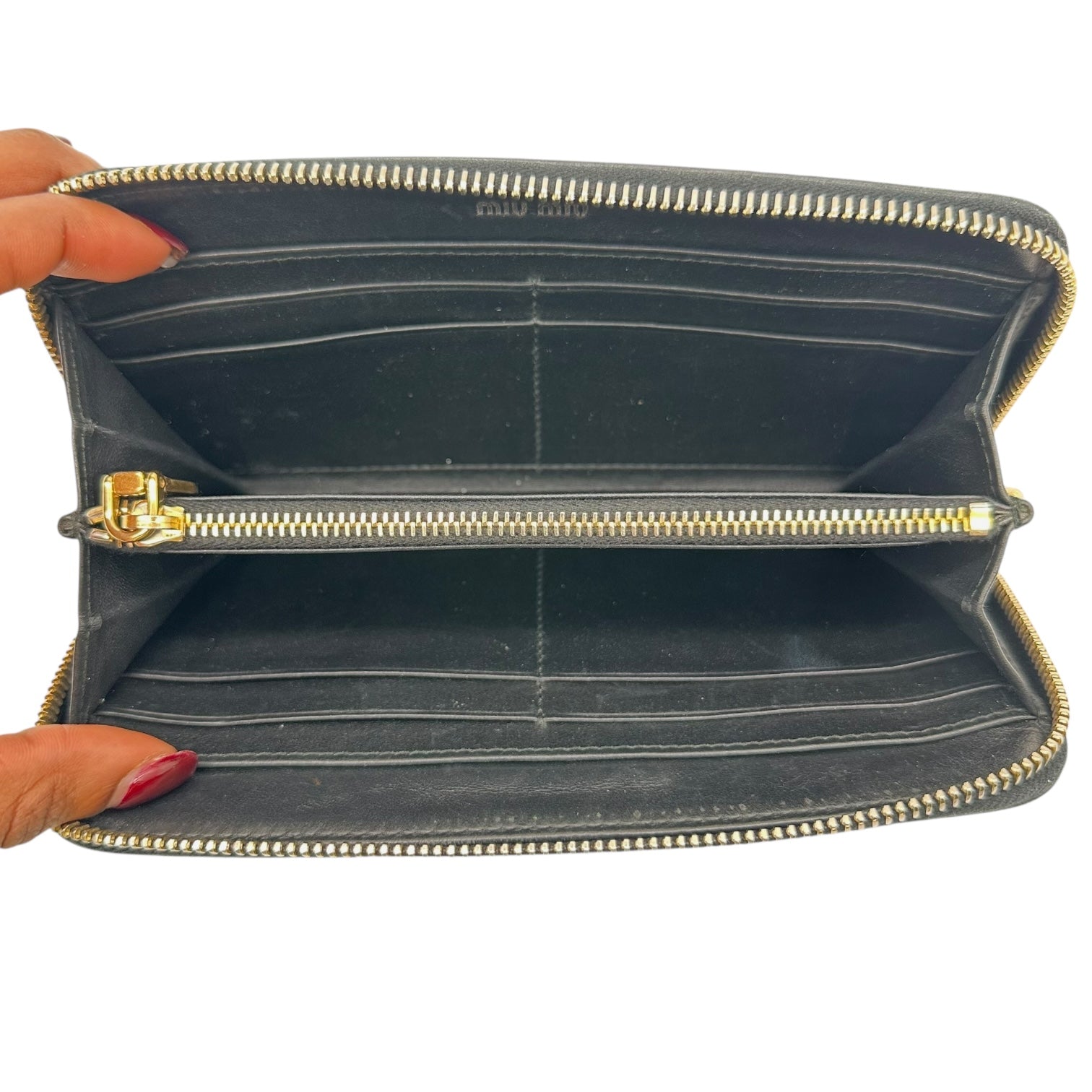 Miu Miu Black Leather Studded & Rhinestone Long Wallet - Outfit Repeater