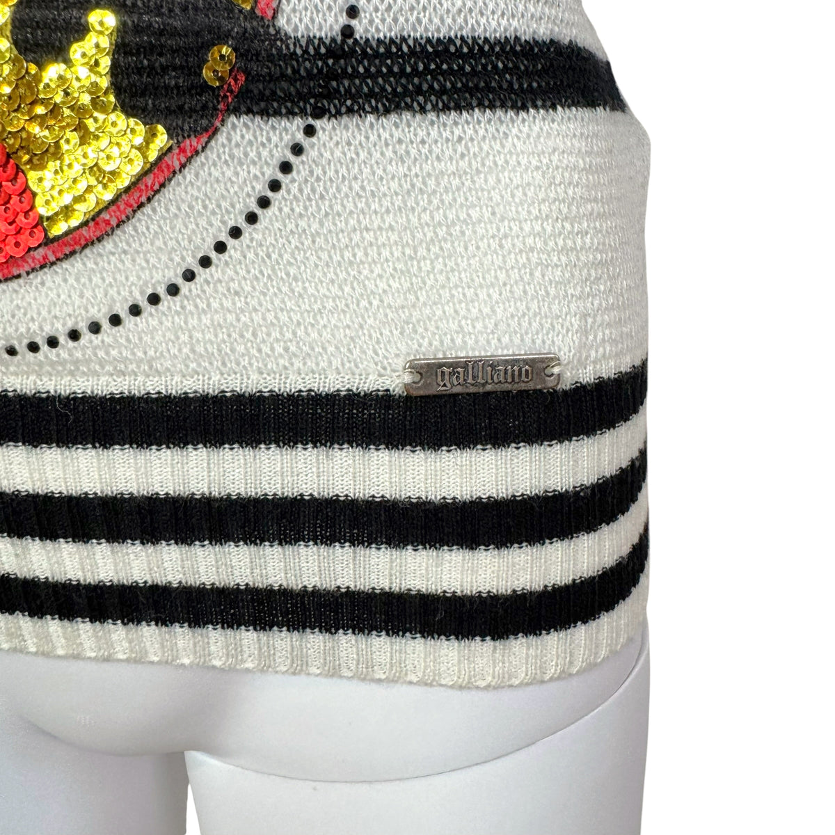 Galliano Striped Knit Cami Black White Sequin Doll Face