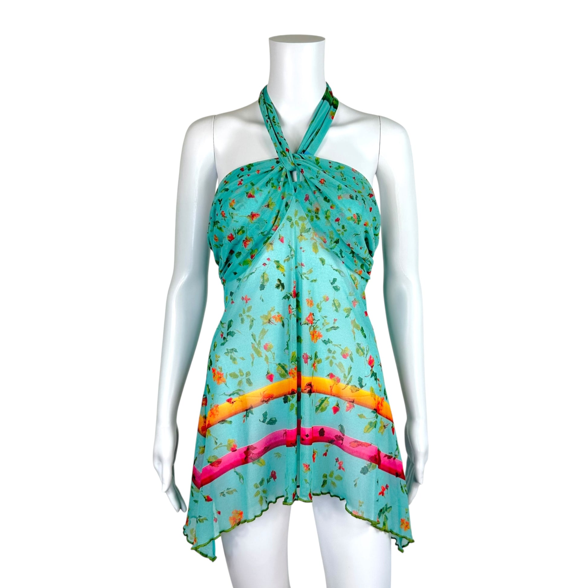 Jean Paul Gaultier Halter Tank Turquoise Blue Floral Print