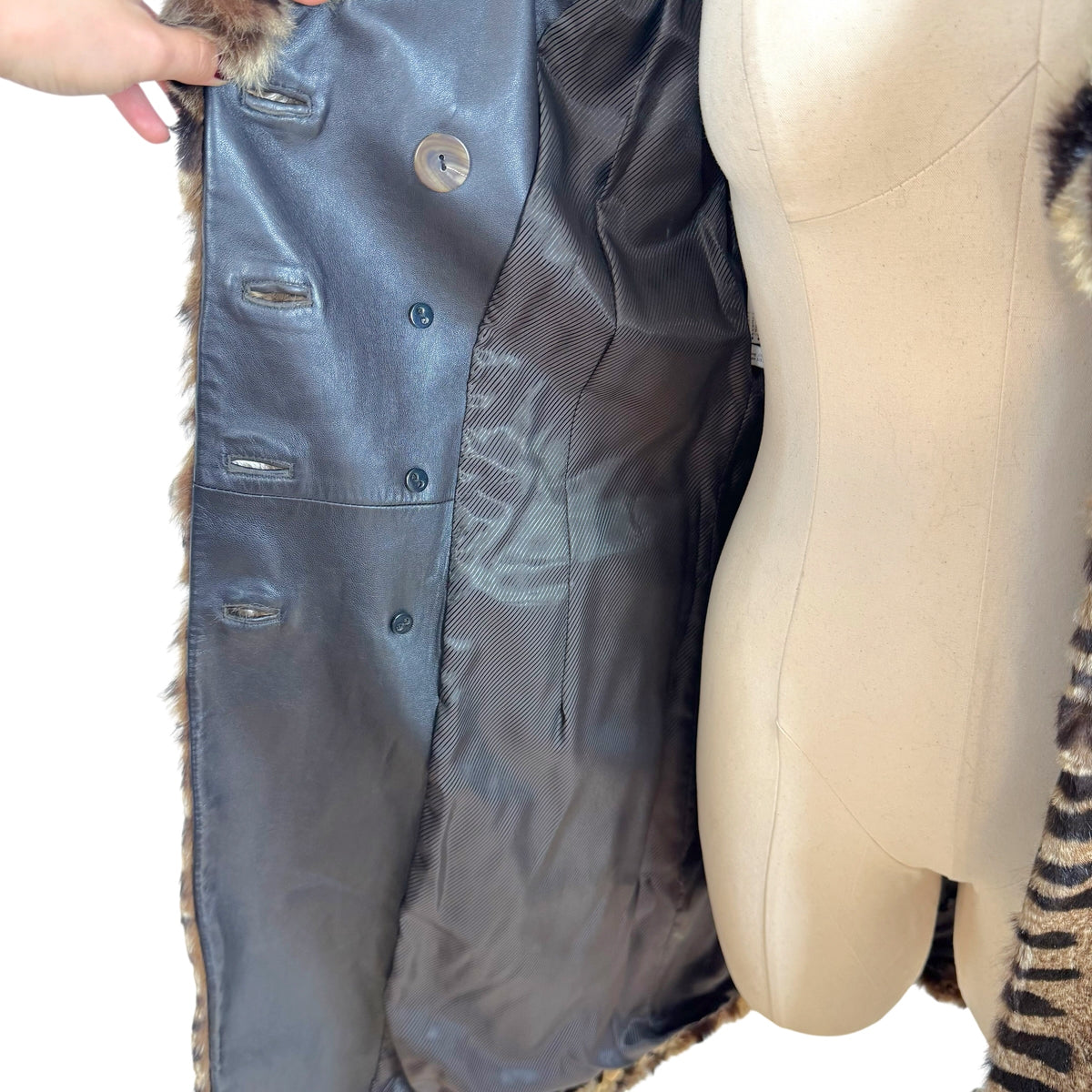 Salvatore Ferragamo Mid-Length Fur Coat Tan Black Zebra Print