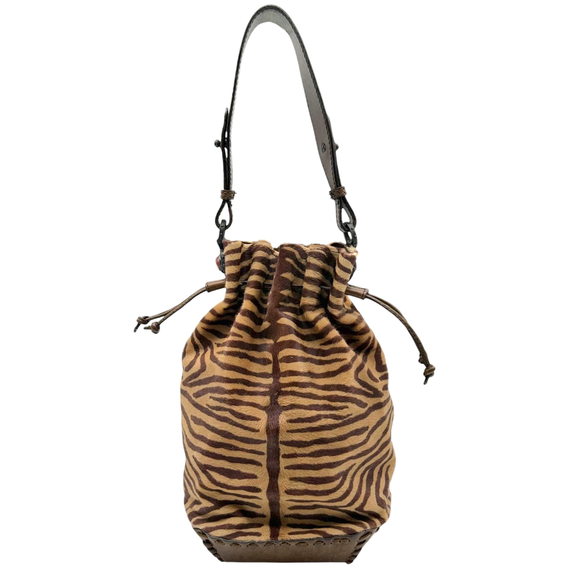 Valentino Brown Zebra Print Ponyhair Bucket Bag