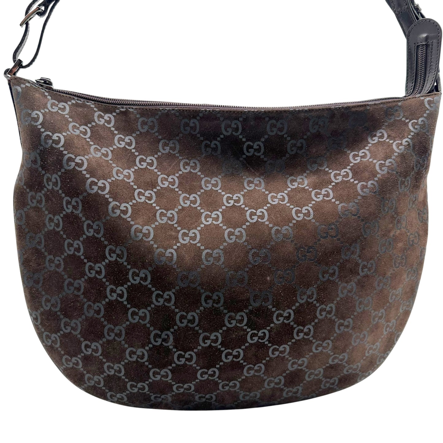Gucci Brown Suede Monogram Crescent Hobo Bag