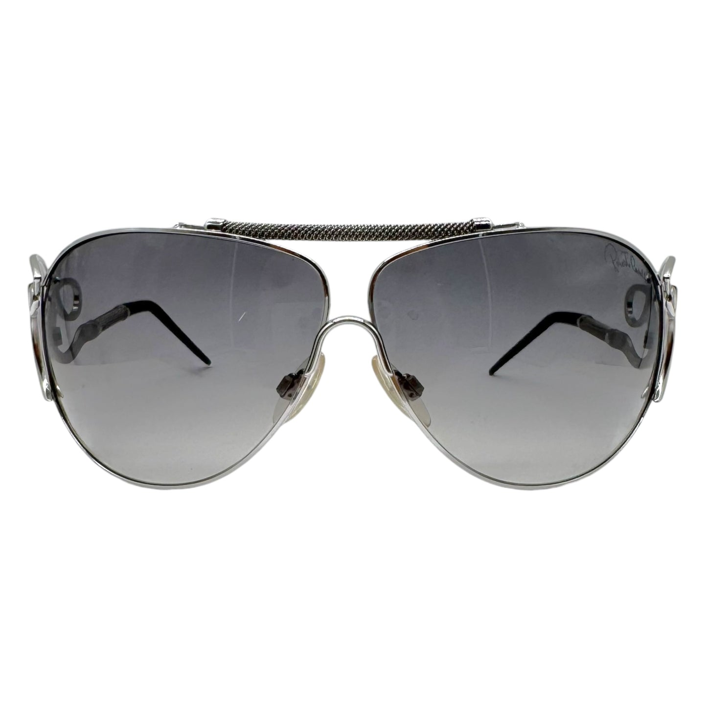 Roberto Cavalli Silver Logo Arm Oversized Aviator Sunglasses w/ Case