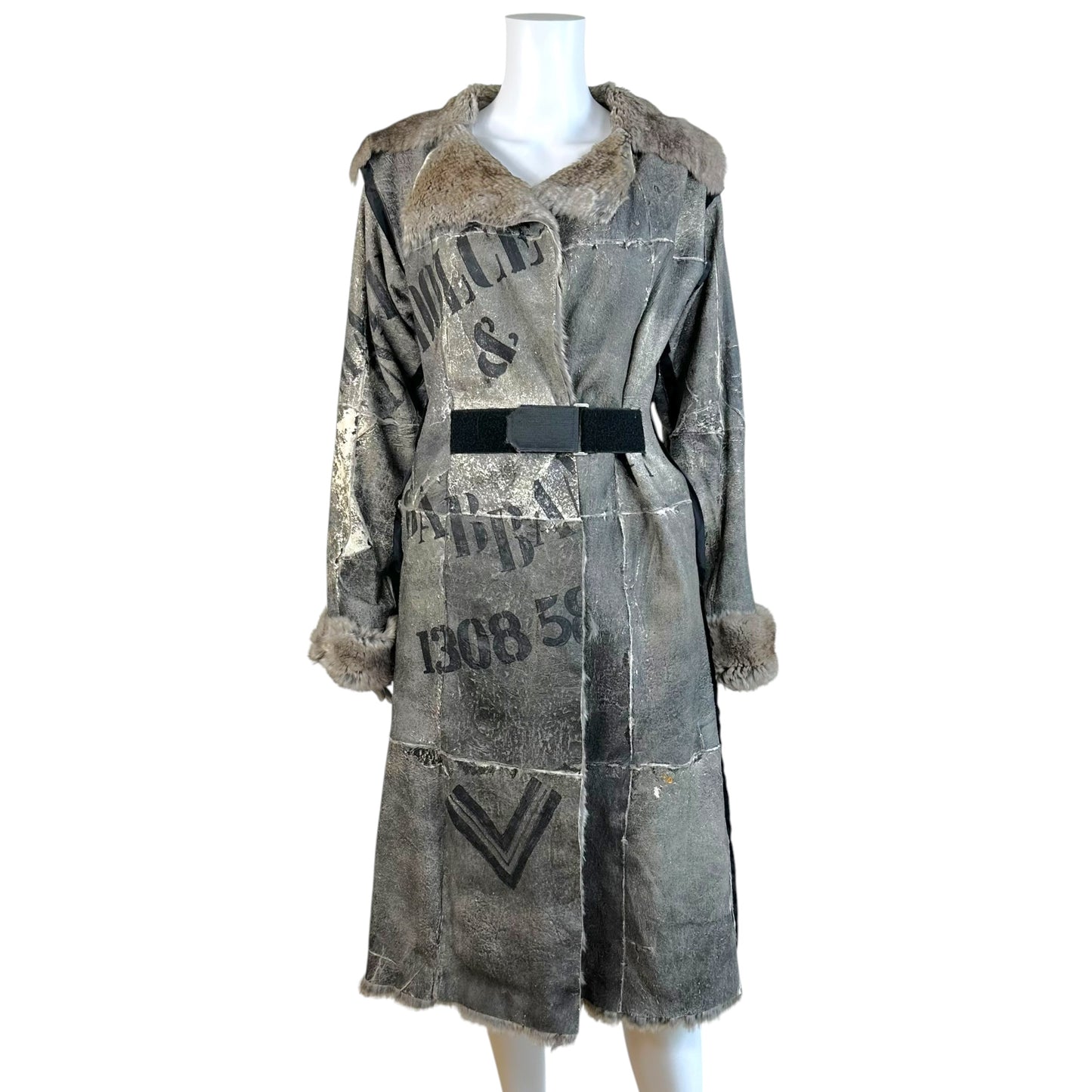Dolce & Gabbana Gray Rabbit Fur Coat Distressed Print