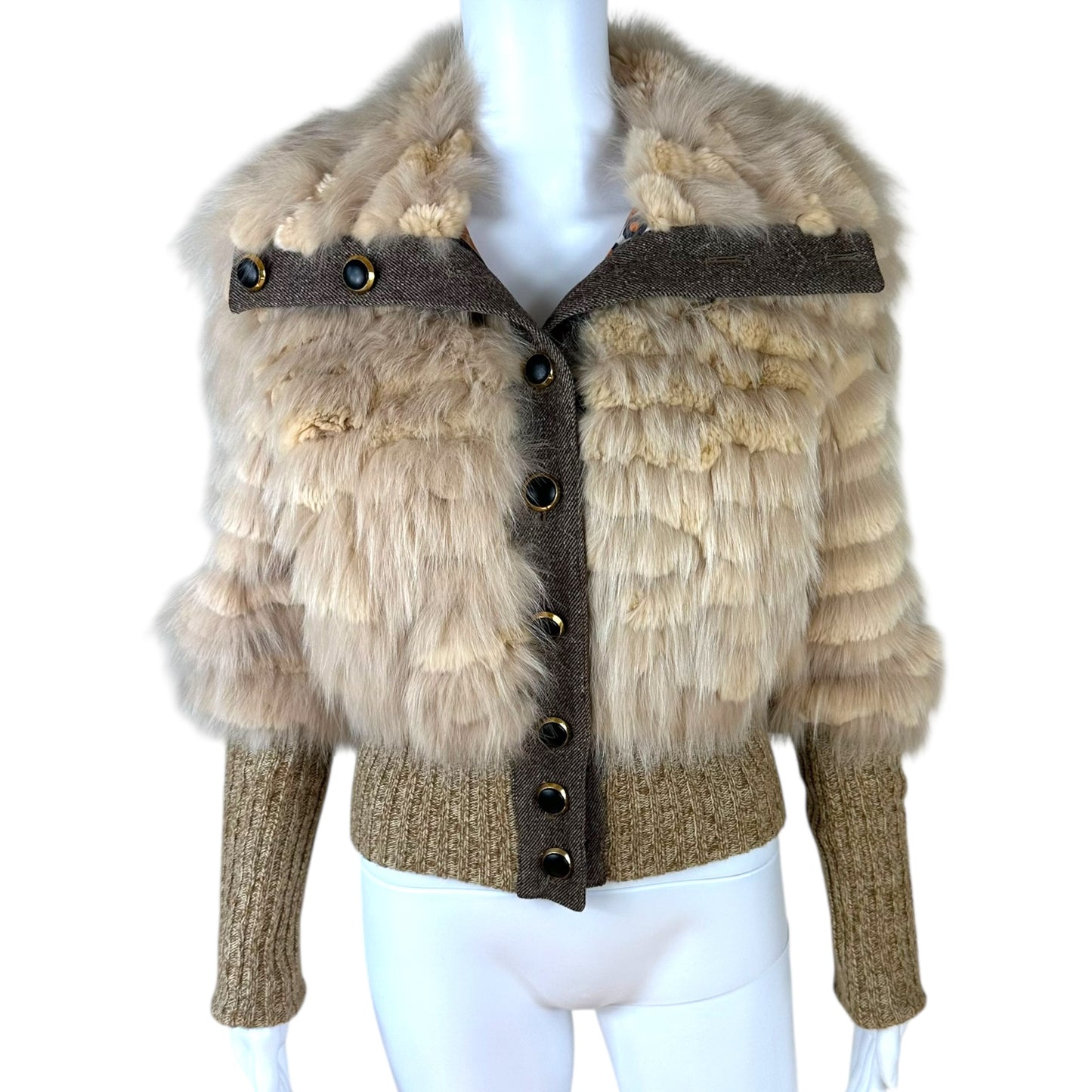 D&G Dolce & Gabbana Ivory Fox & Rabbit Fur Cropped Jacket