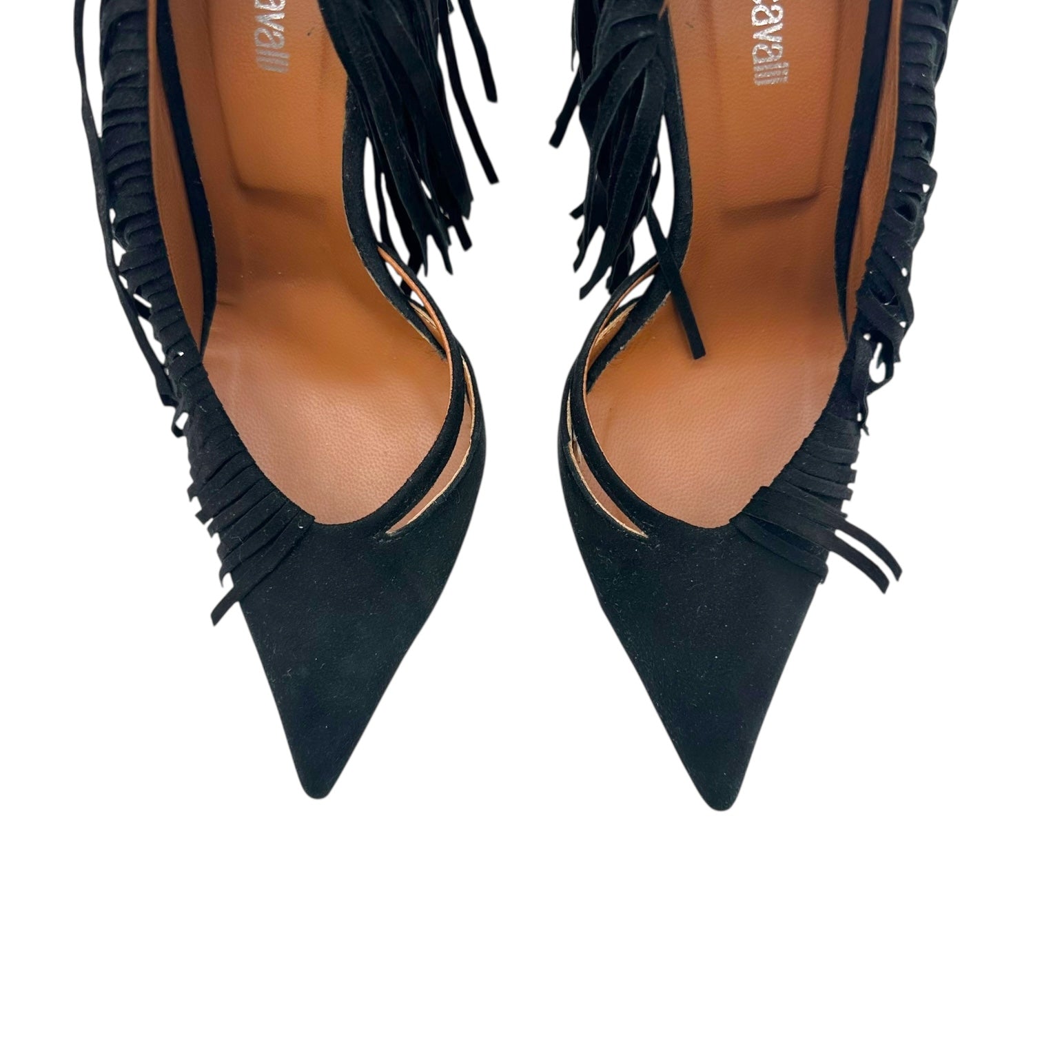 Just Cavalli Roberto Cavalli Black Suede Fringe Heels - Outfit Repeater