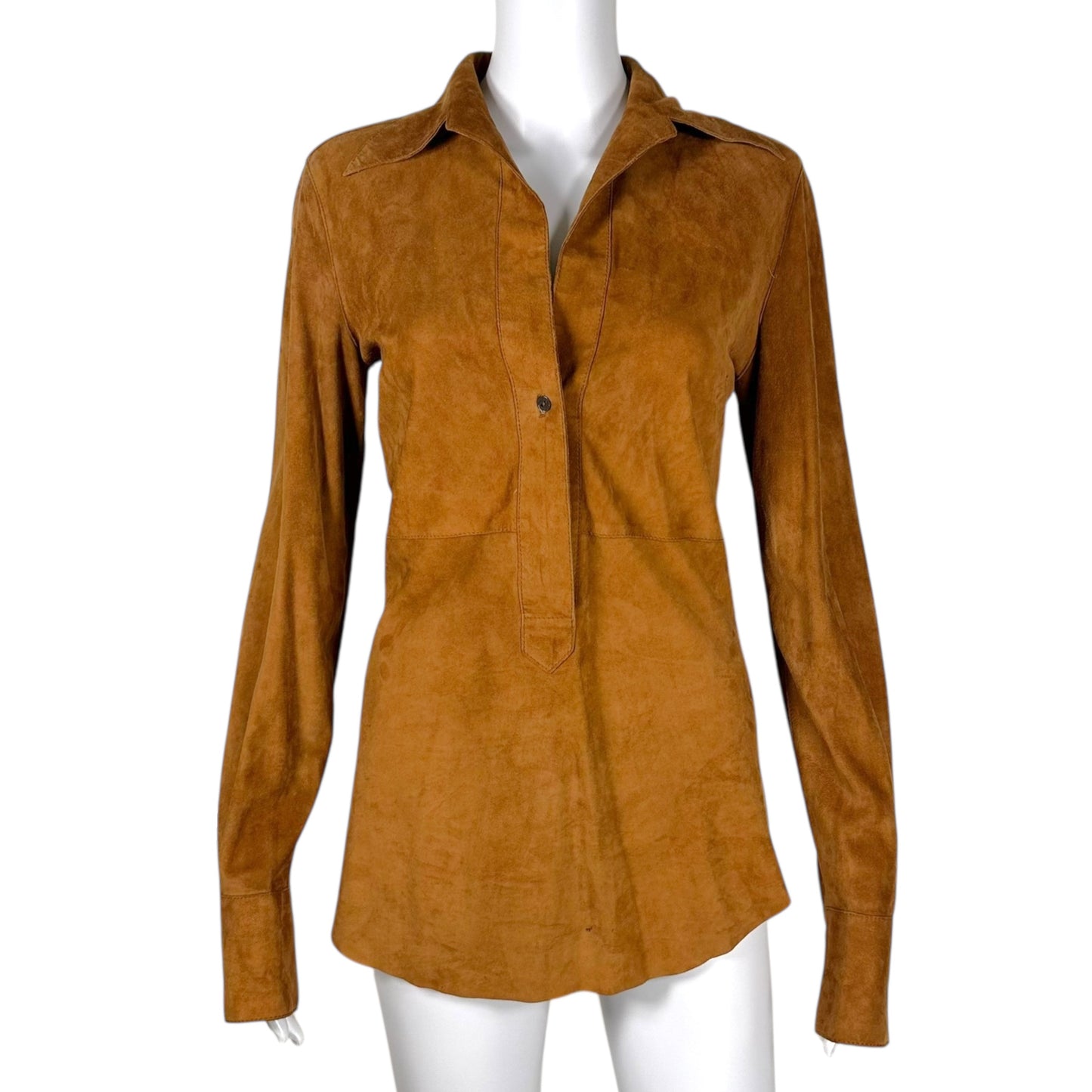 Dolce & Gabbana Brown Suede 1/4 Button Up Top