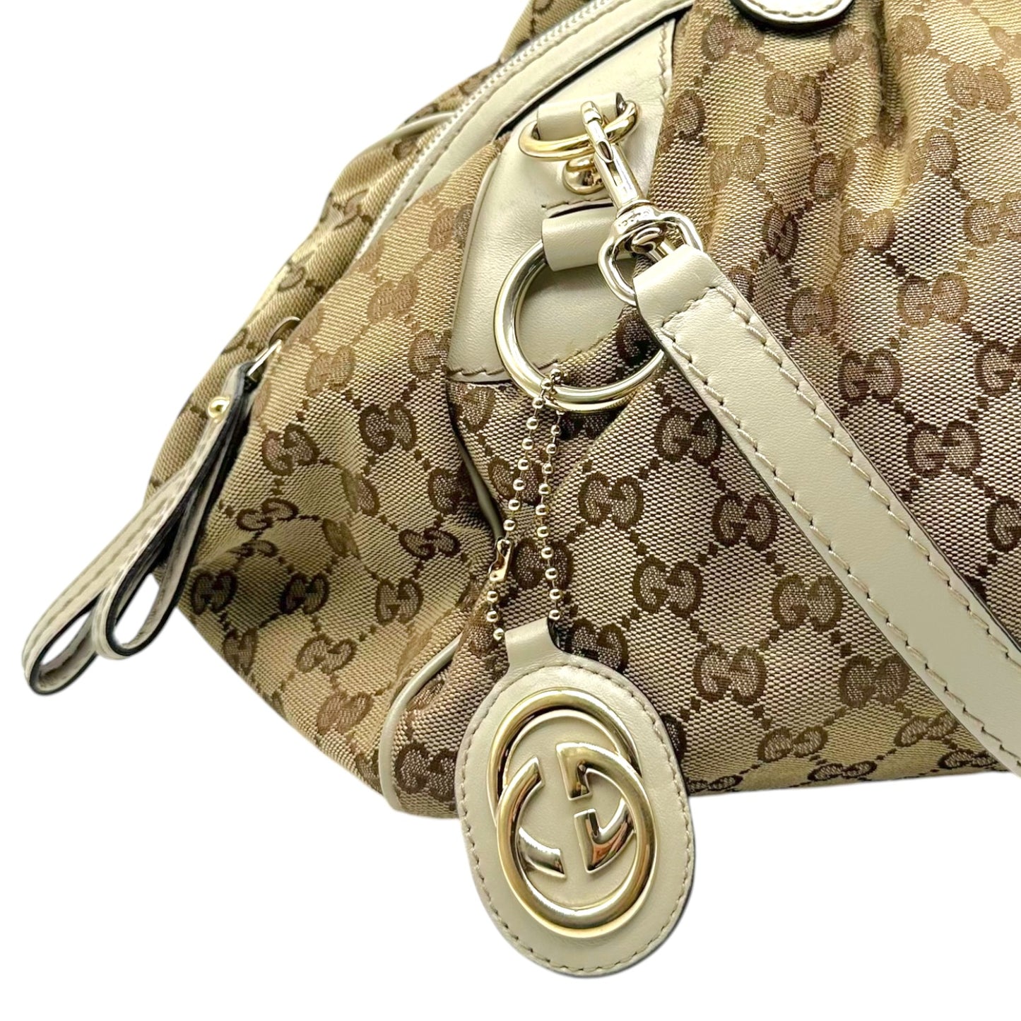 Gucci Tan Monogram & Ivory Leather Sukey 2-Way Bowler Bag