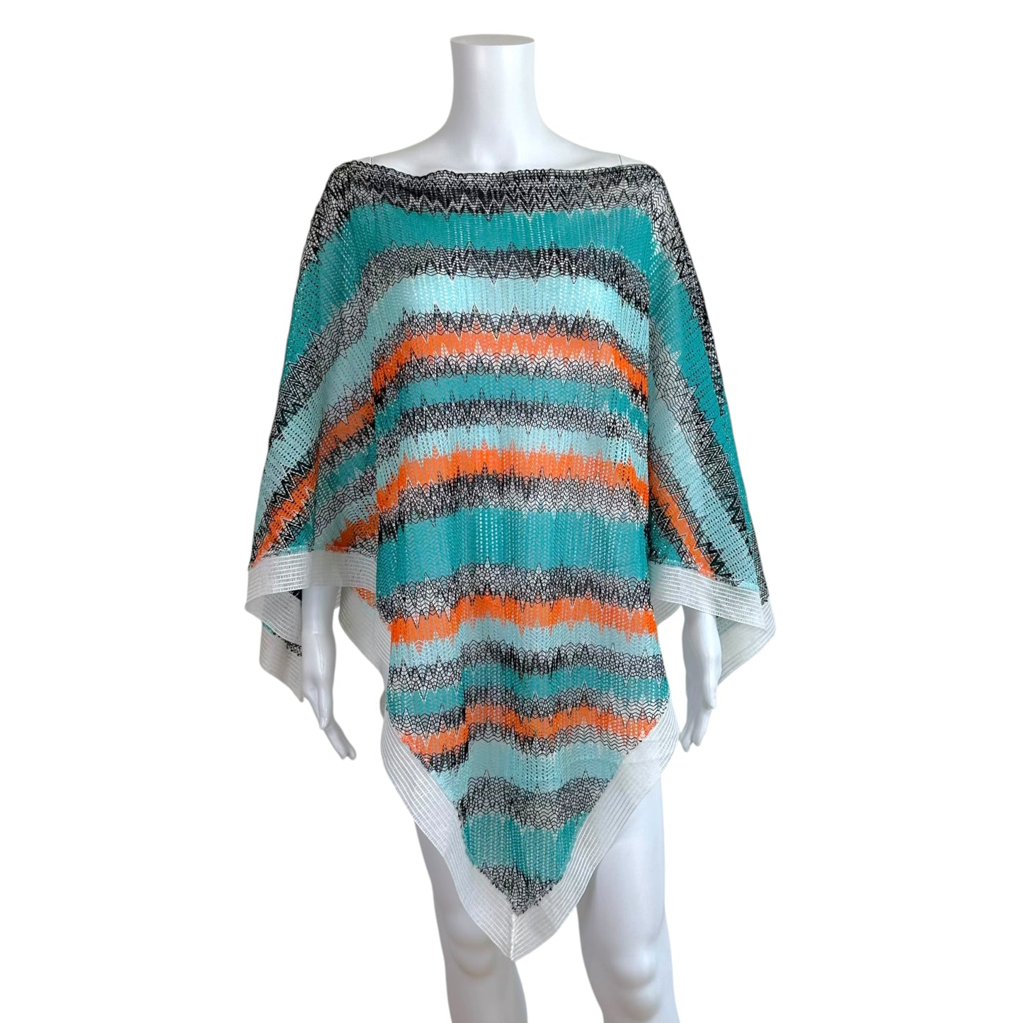 Missoni Turquoise & Orange Semi-Sheer Chevron Knit Poncho Top