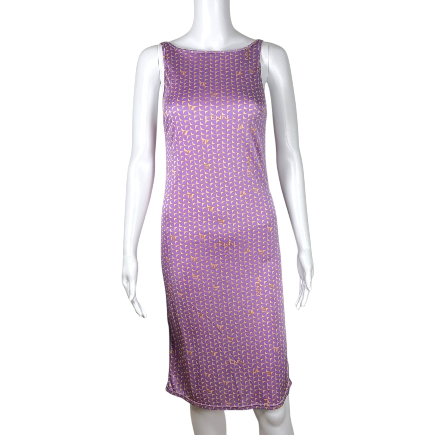 Fendi Purple & Orange Monogram Printed Midi Slip Dress
