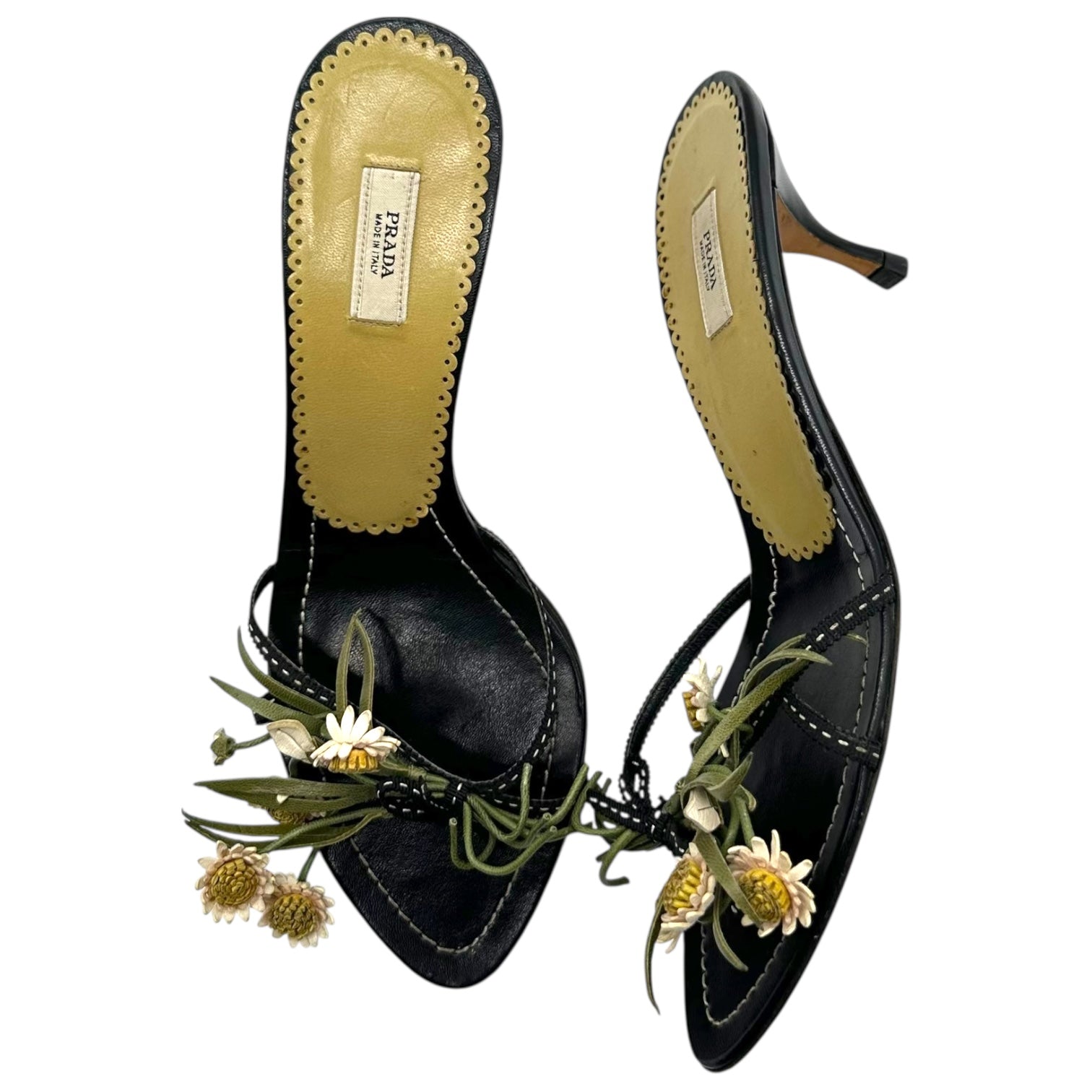 Prada Leather Flower Bouquet Applique Kitte Heels - Outfit Repeater