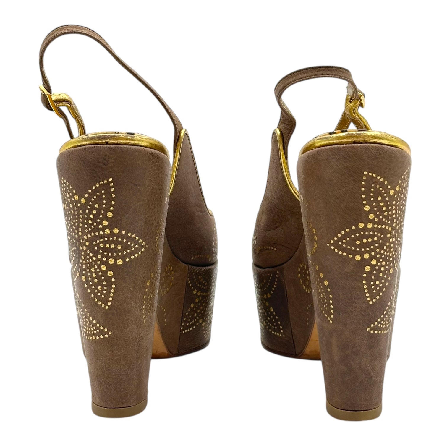 Roberto Cavalli Brown Suede Platform Slingback Heels - Outfit Repeater