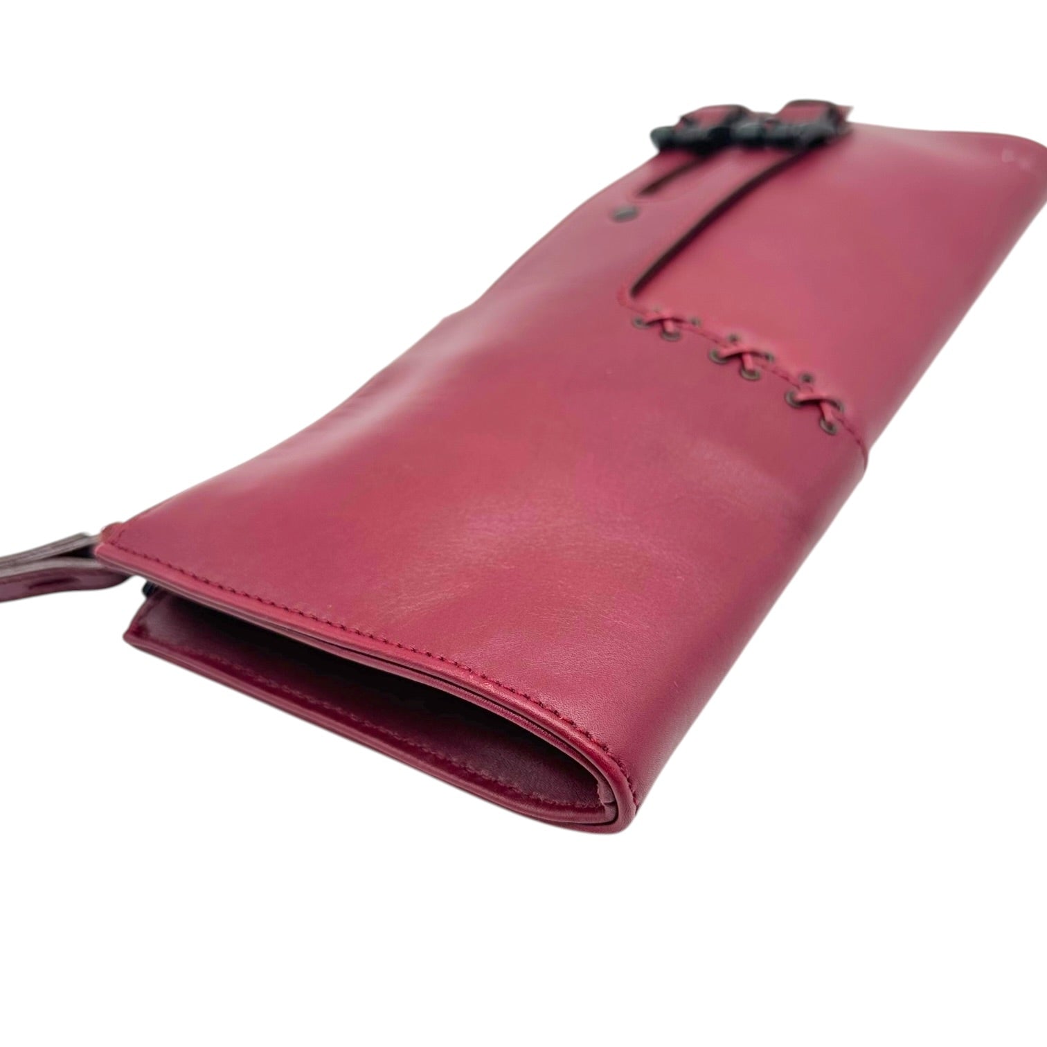 Gucci Burgundy Leather Clutch Bag With Whipstitch Detail