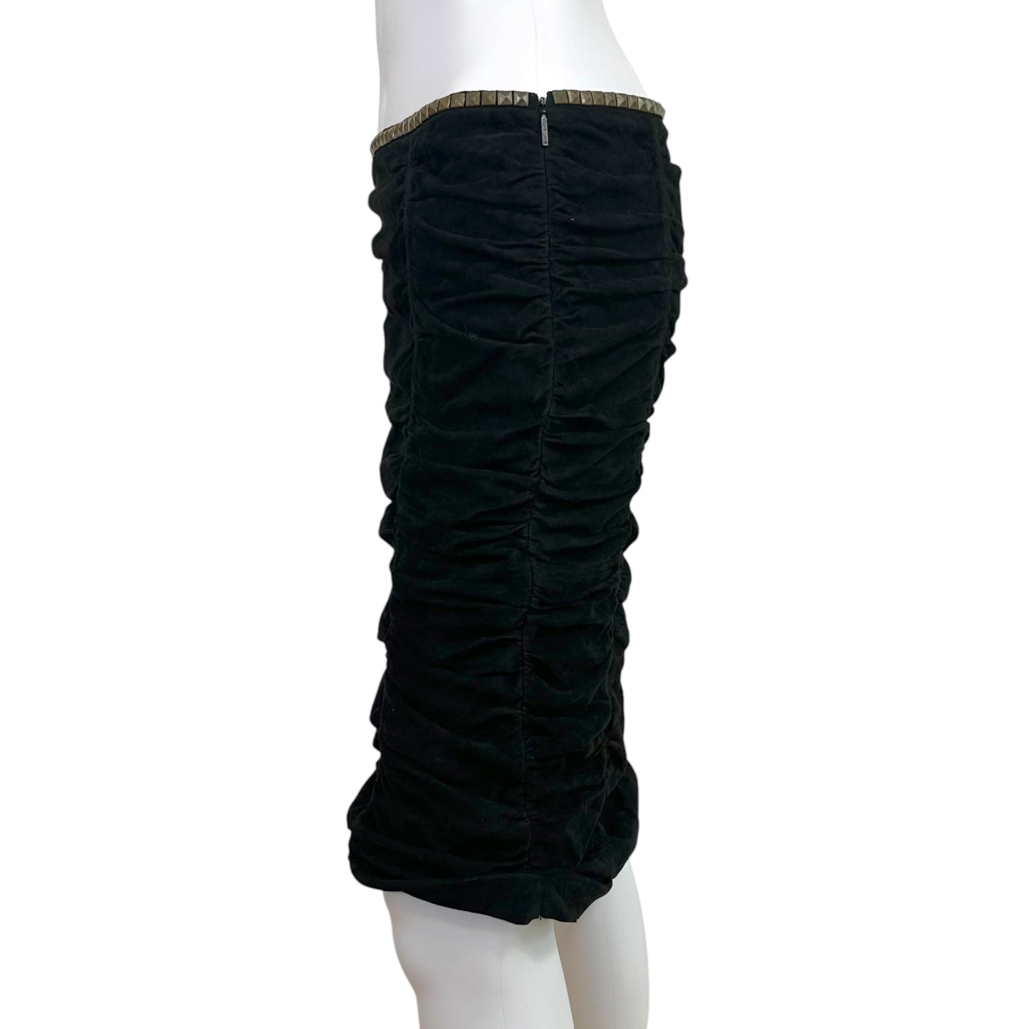 Roberto Cavalli 2005 Studded Gathered Suede Midi Skirt