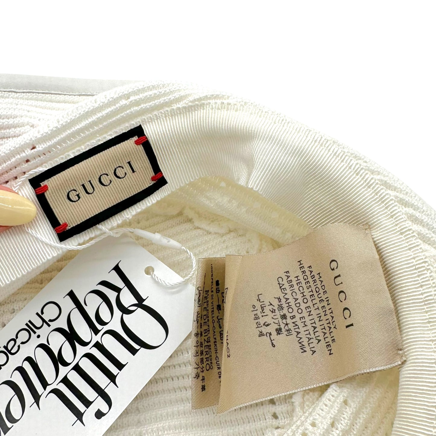 Gucci White Monogram Knit Bucket Hat