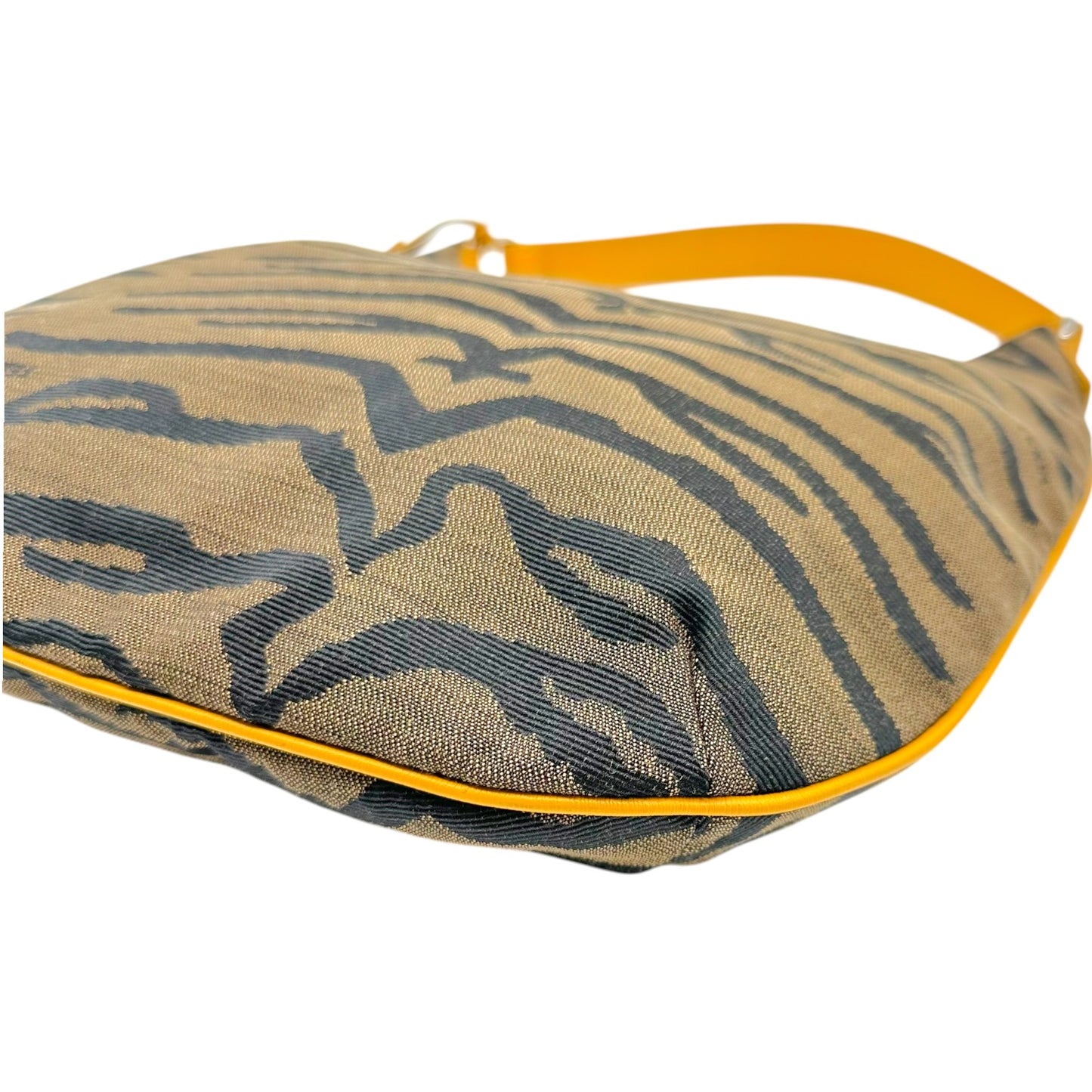 Fendi Brown Zebra Print & Mustard Yellow Hobo Shoulder Bag