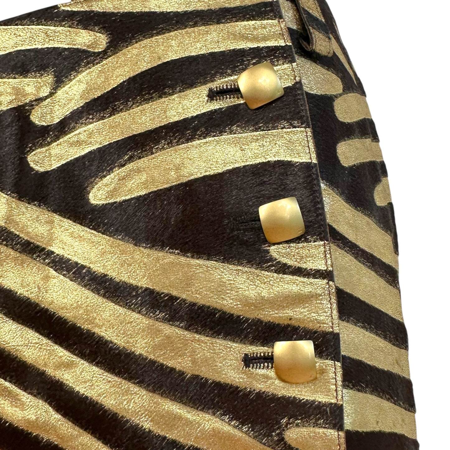 Chanel Cruise 2001 Gold Metallic & Brown Zebra Print Ponyhair Mini Skirt