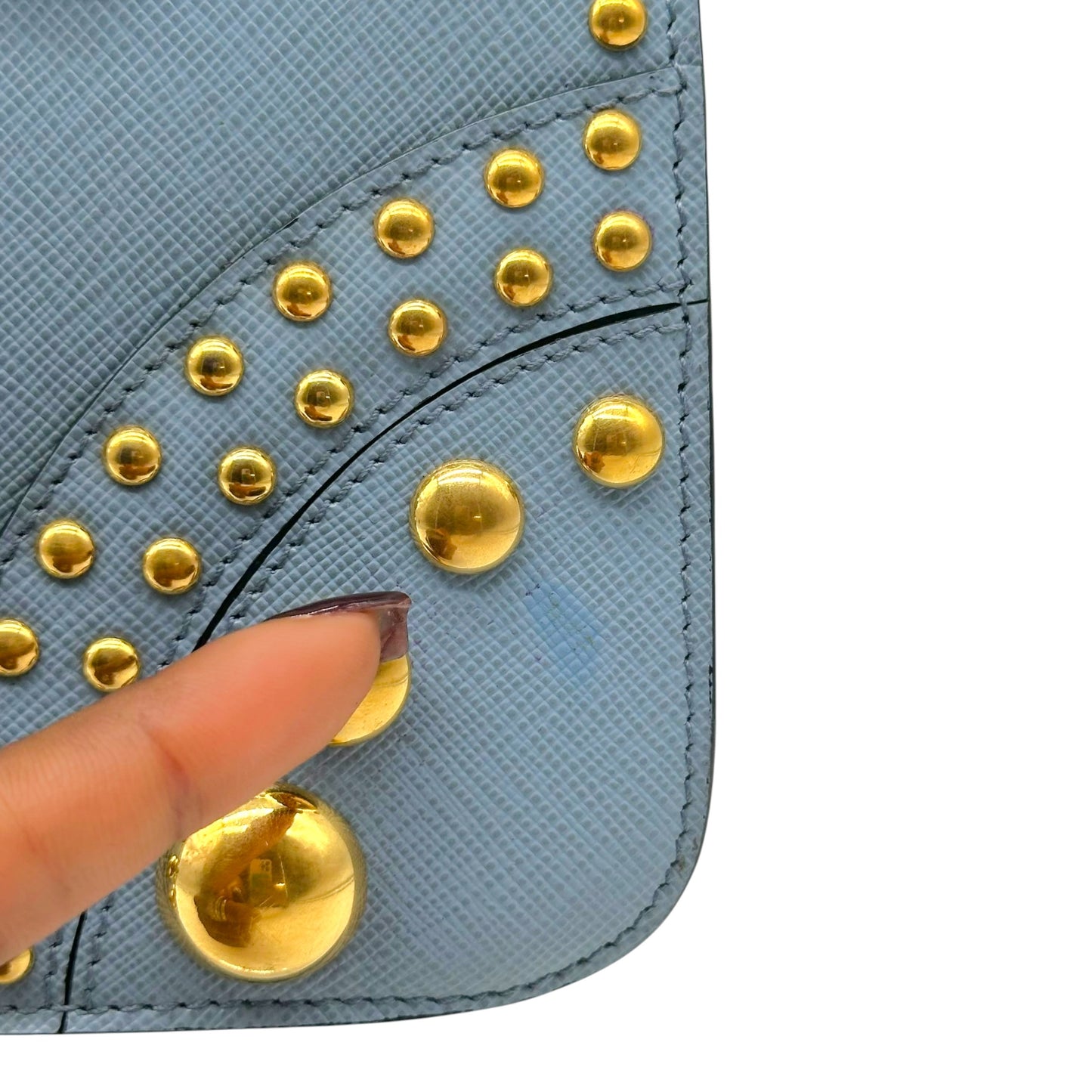 Prada Light Blue & Gold Studded Saffiano 2-Way Mini Tote Bag