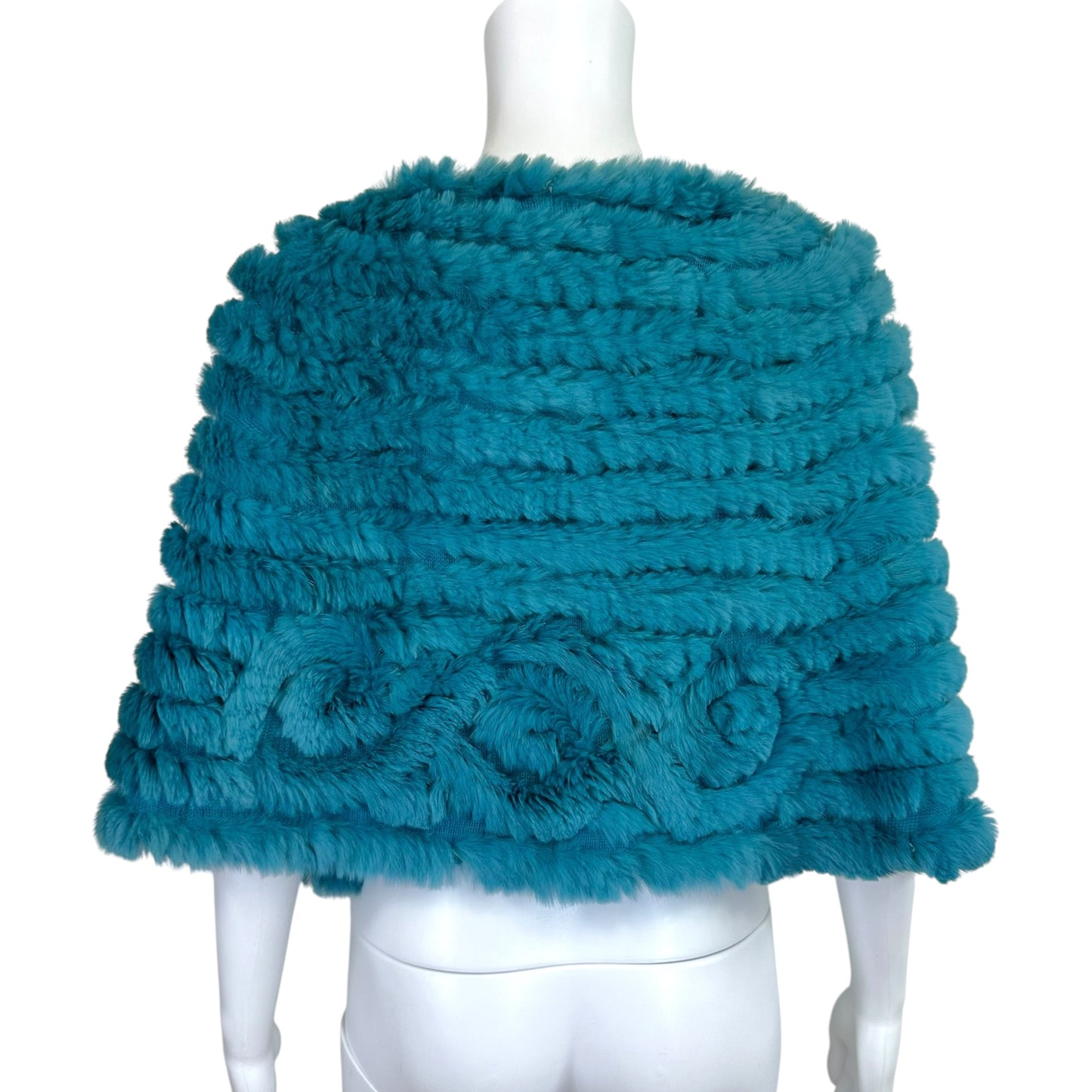 BCBGMaxAzria Turquoise Blue Rabbit Fur Poncho Shawl