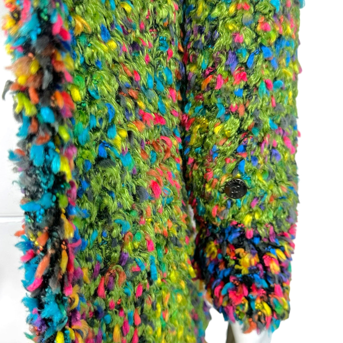 Chanel Green Multicolor Fuzzy Knit Tweed Cardigan
