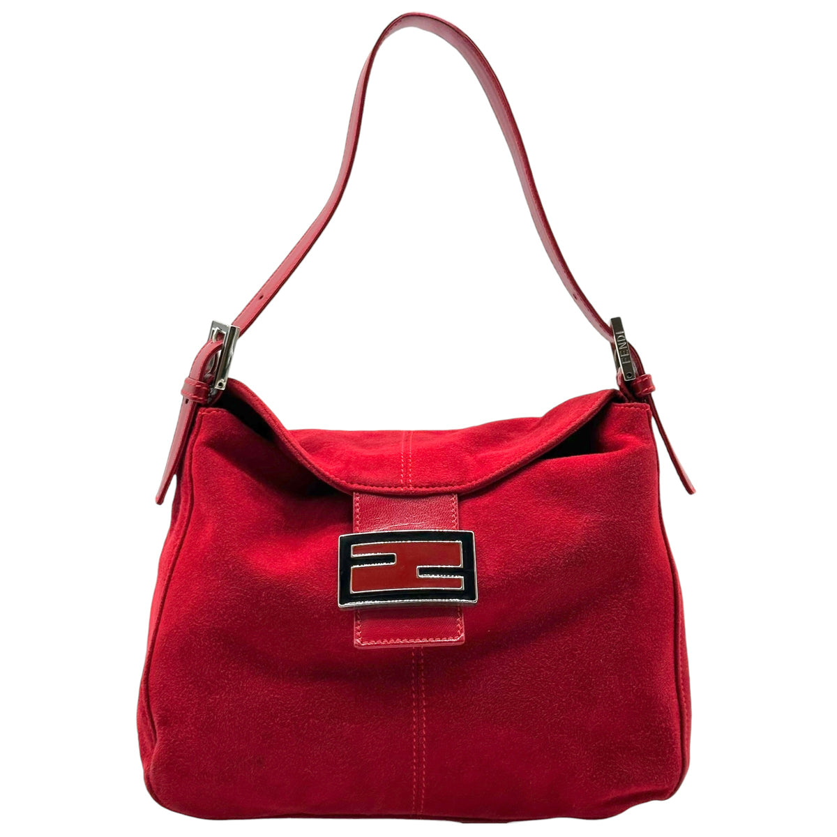 Fendi Red Suede Fold-Over Baguette Bag