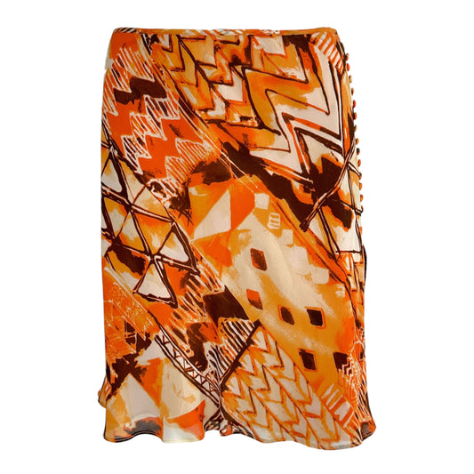 Escada Orange Abstract Print Silk Midi Skirt - Outfit Repeater
