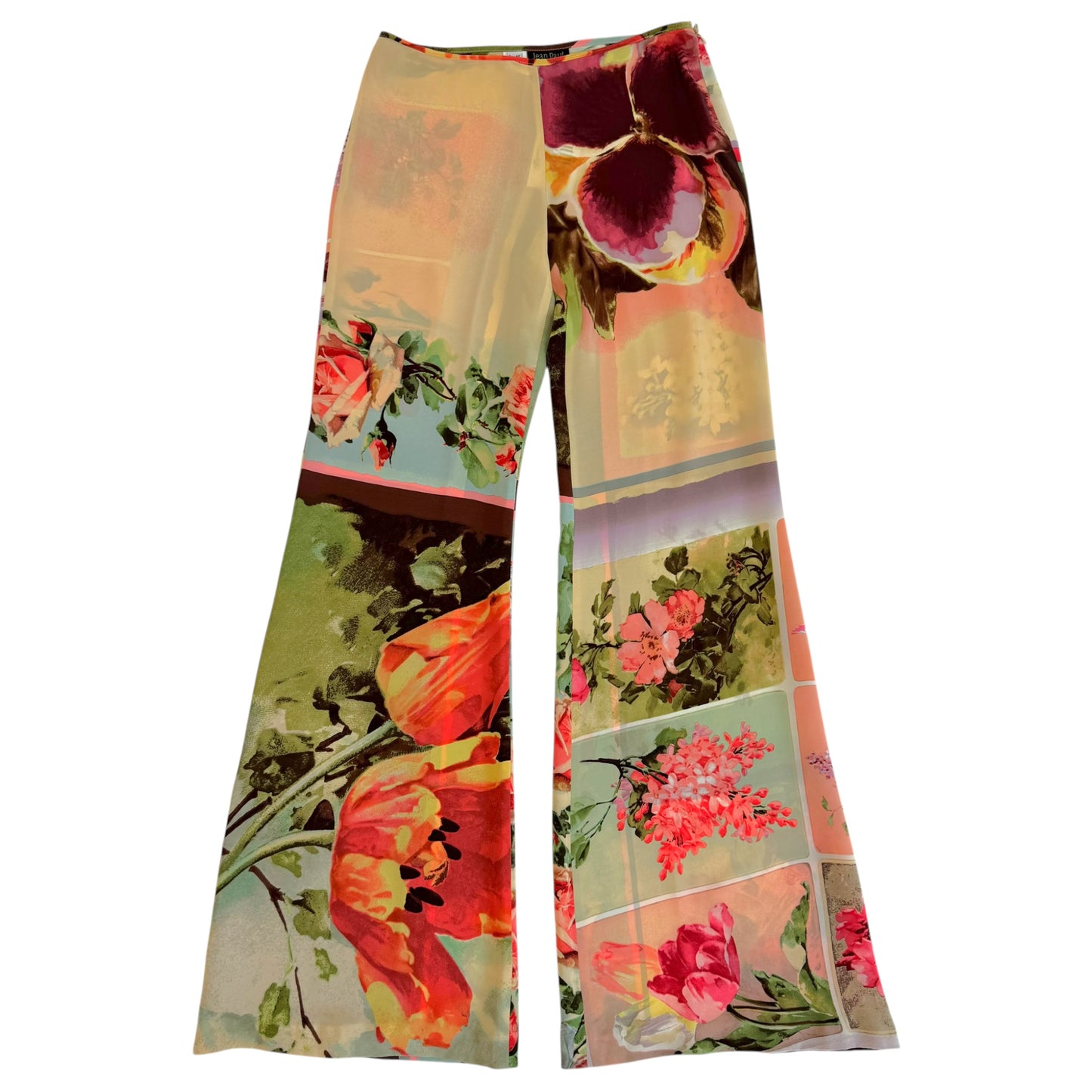 Jean Paul Gaultier S/S 2001 Multicolor Floral Silk Wide-Leg Pants