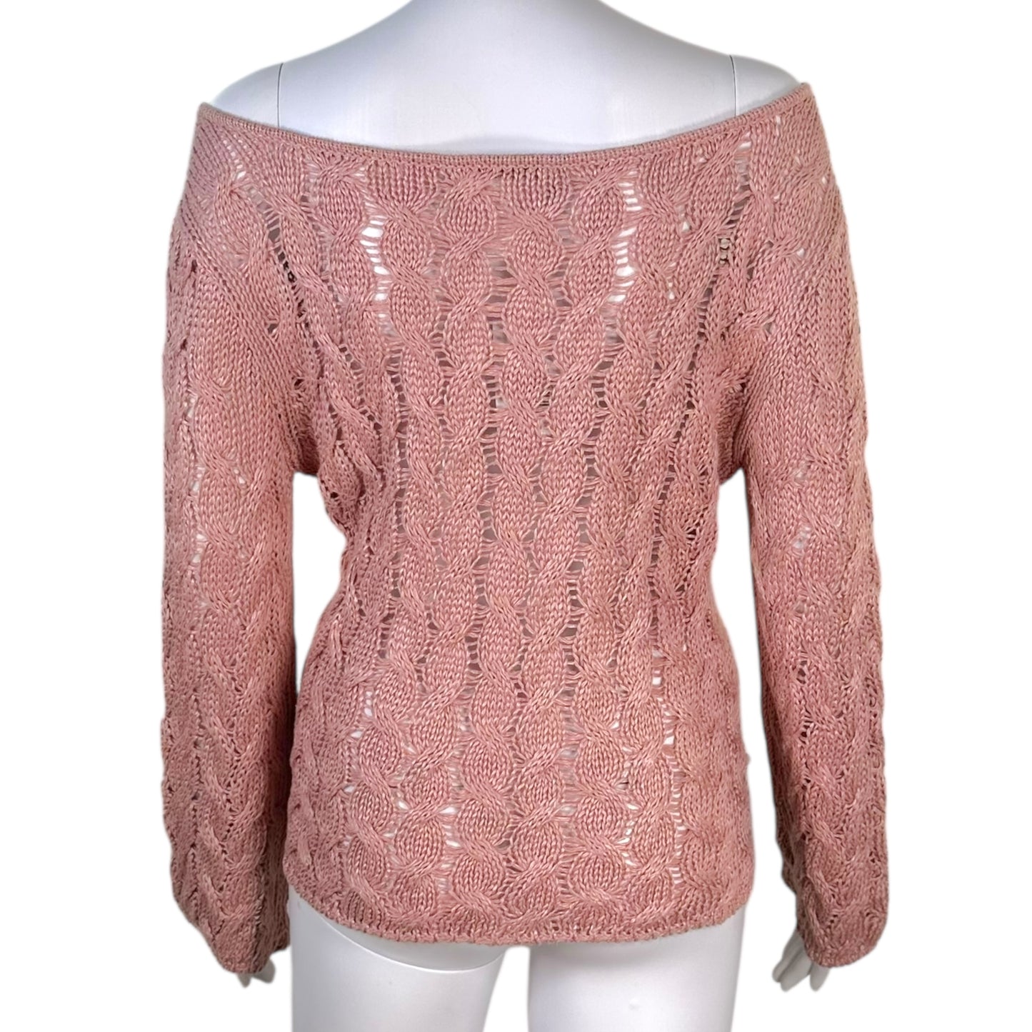 Chanel Identification Cruise 2000 Pink Cable Knit Off Shoulder Sweater