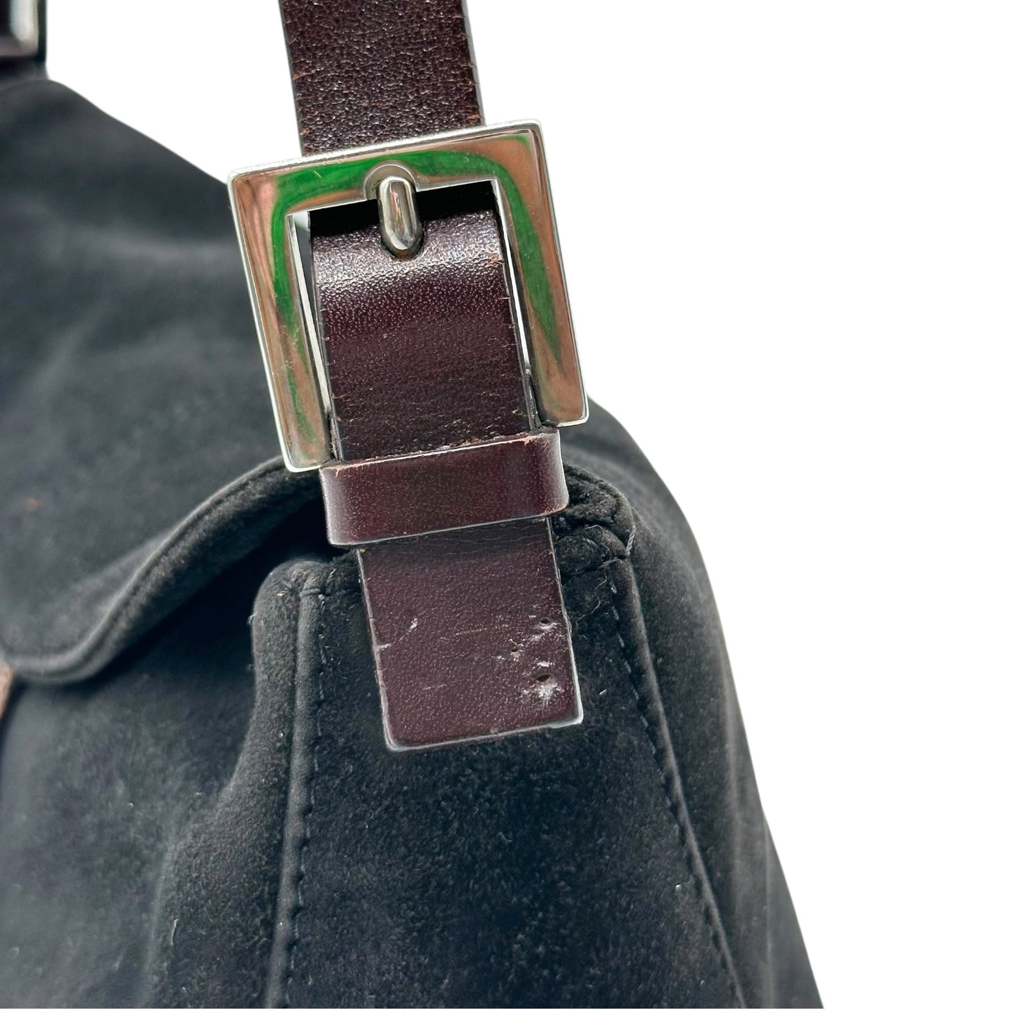 Fendi Black Suede & Brown Leather Trim Square Baguette Bag