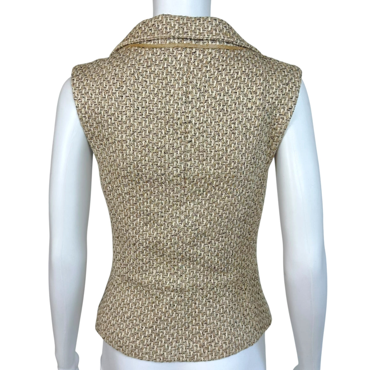 Chanel Tweed Vest Beige Ivory Gold Logo Button