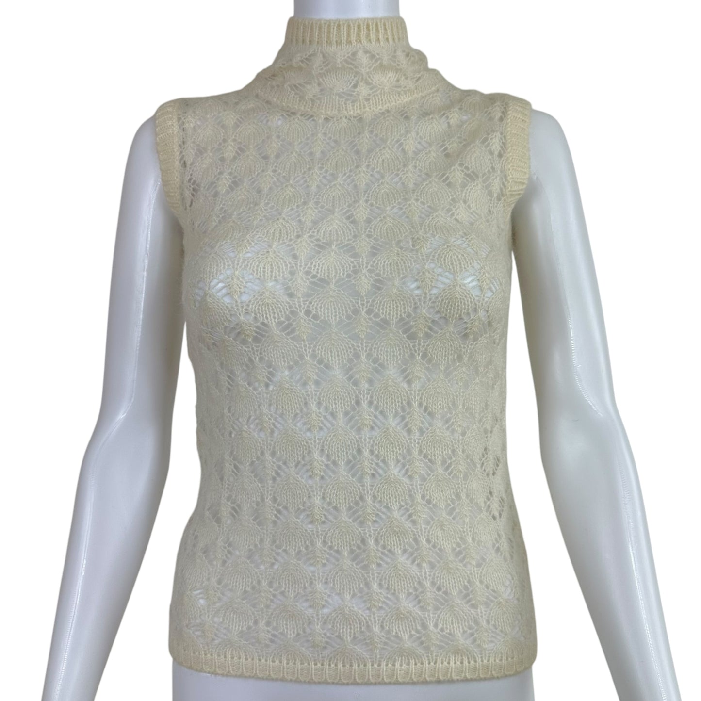 D&G Dolce & Gabbana Ivory Mohair Open Knit Sleeveless Turtleneck