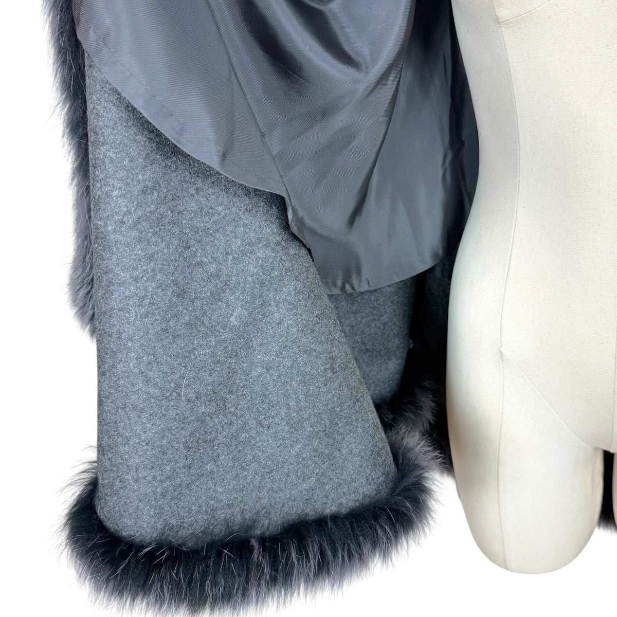 Balmain Gray Wool Fox Fur Cape