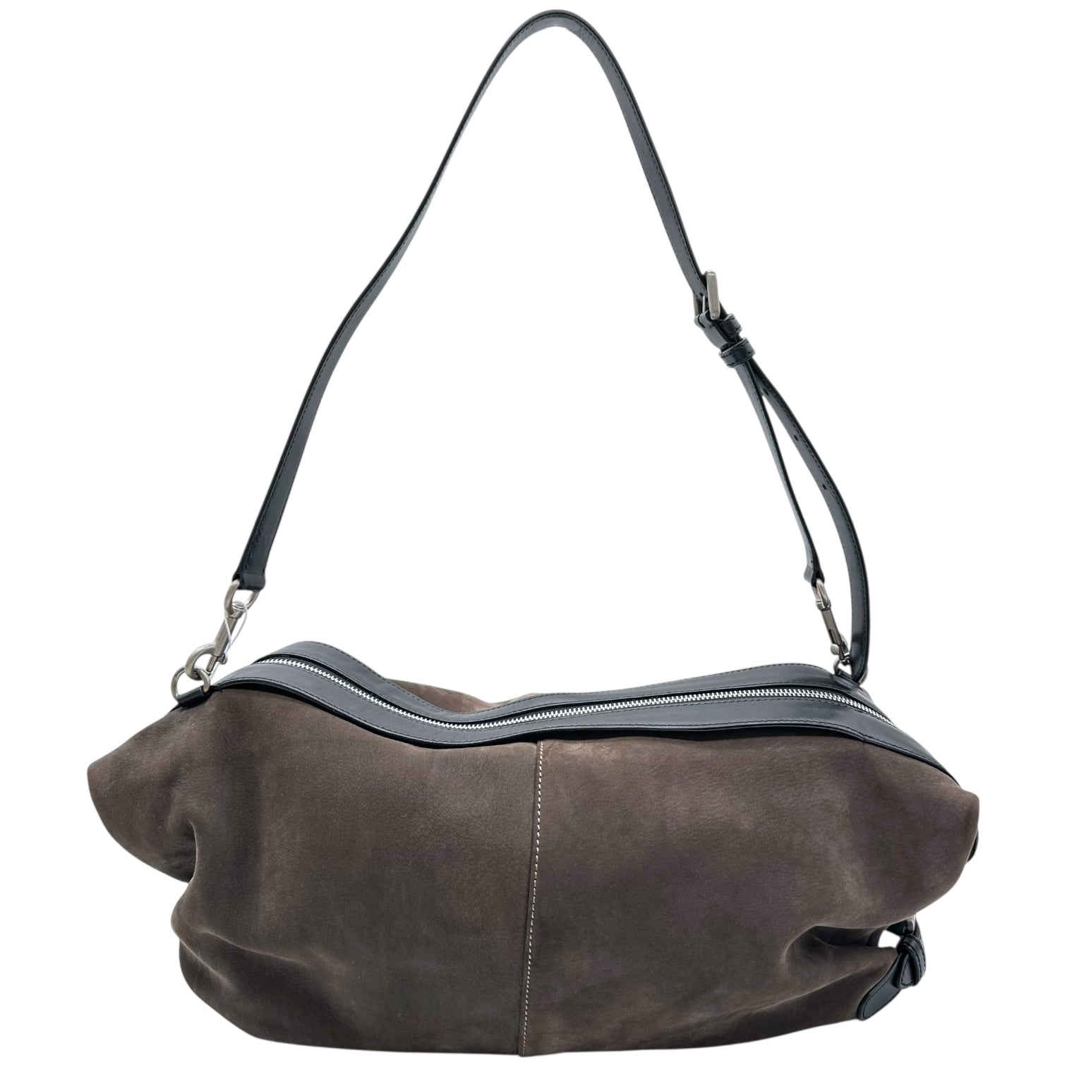 Loewe Brown Suede & Black Leather Slouchy Shoulder Bag - Outfit Repeater