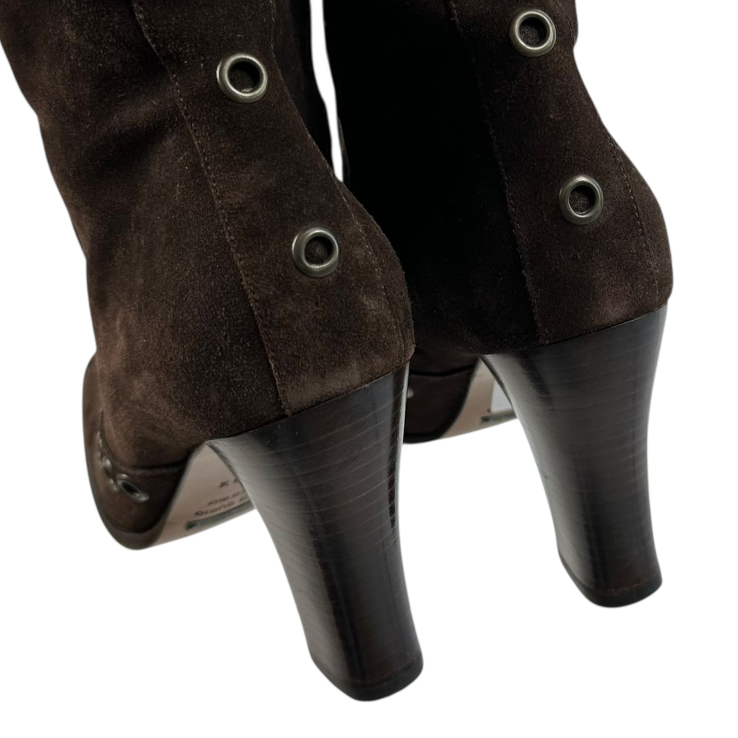 Dolce & Gabbana Brown Suede Butterfly Rivet Heeled Boots - Outfit Repeater