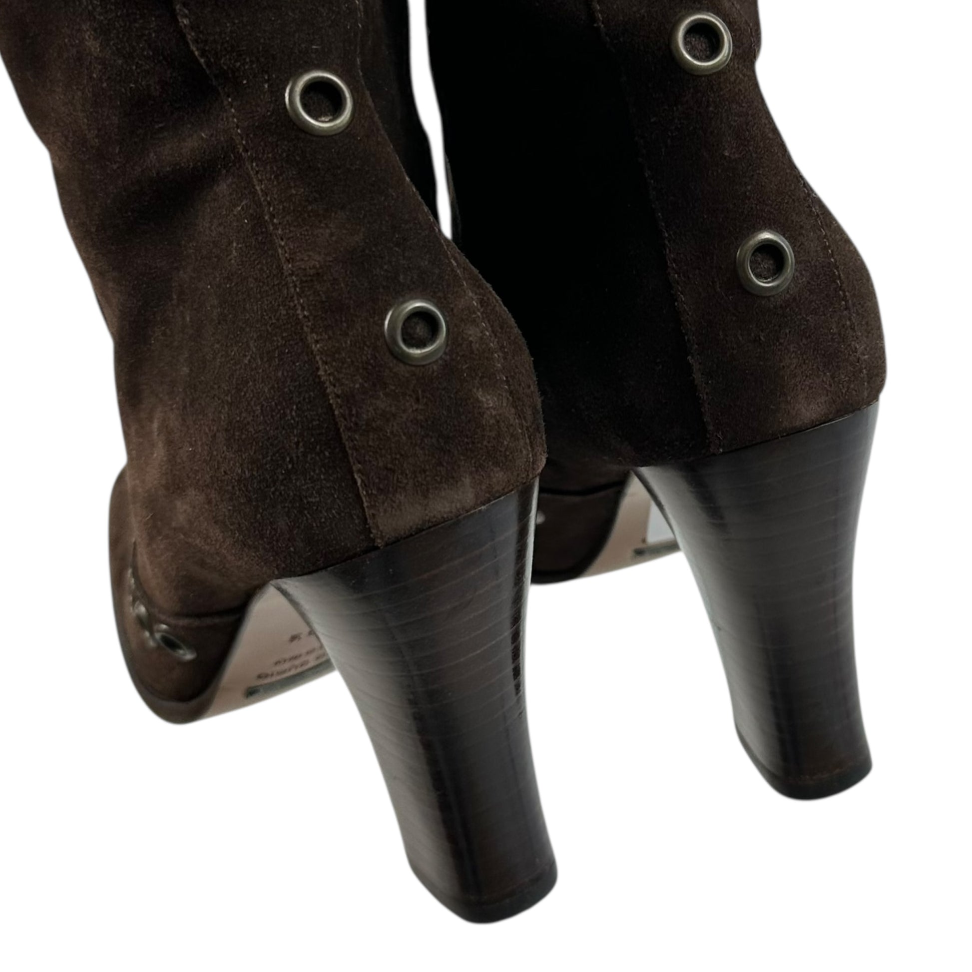 Dolce & Gabbana Brown Suede Butterfly Rivet Heeled Boots - Outfit Repeater
