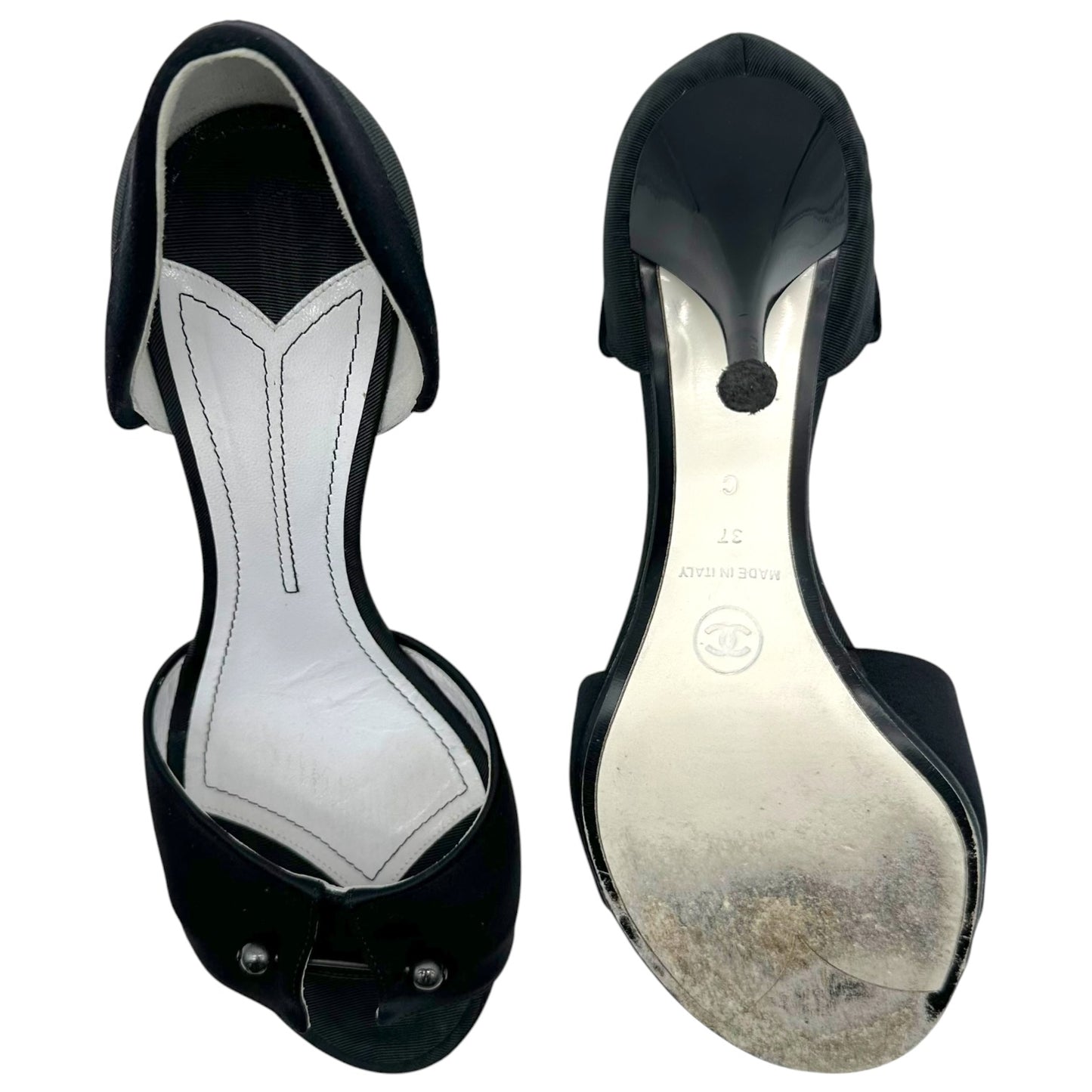 Chanel Tuxedo Black Silk Slingback Heels