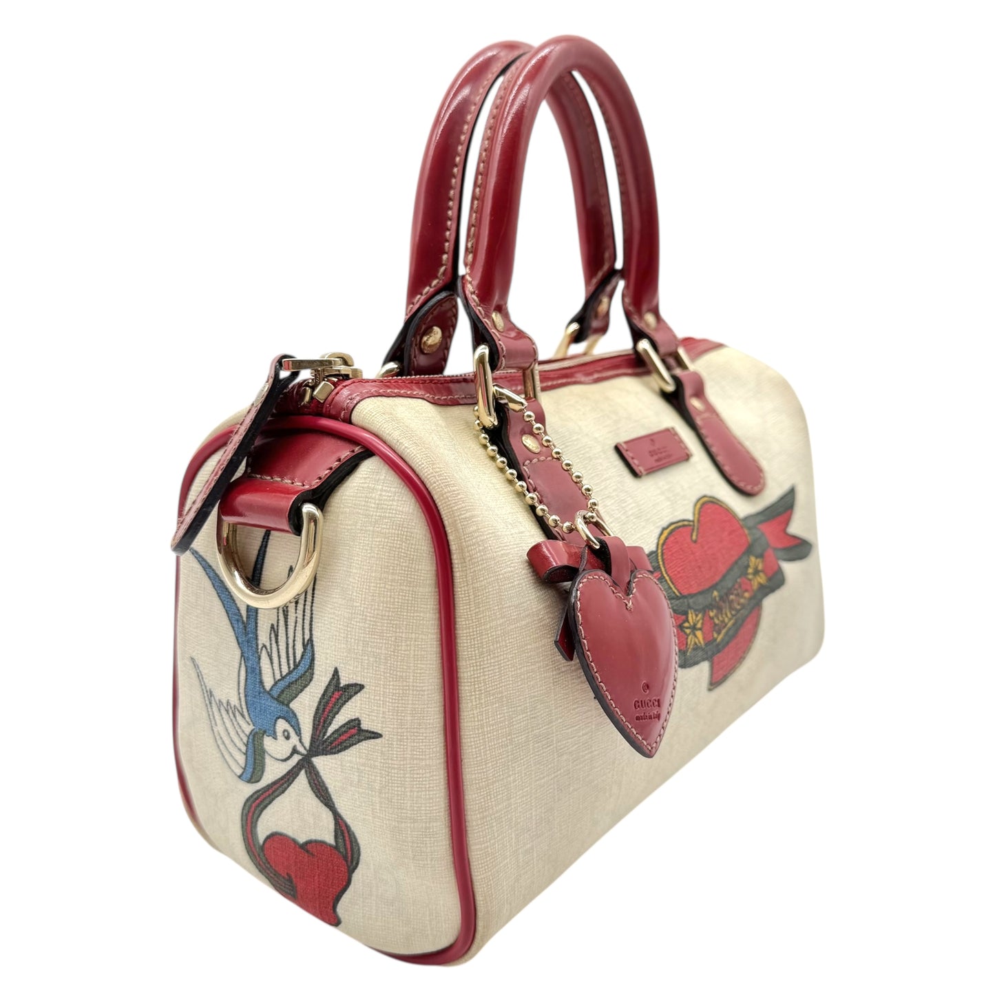 Gucci x UNICEF Red & White Tattoo Heart Mini Boston Bag - Outfit Repeater