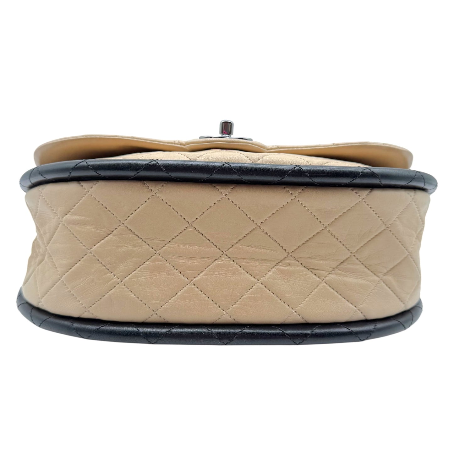 Chanel Beige & Black Matelasse Medium Hula Hoop Flap Bag