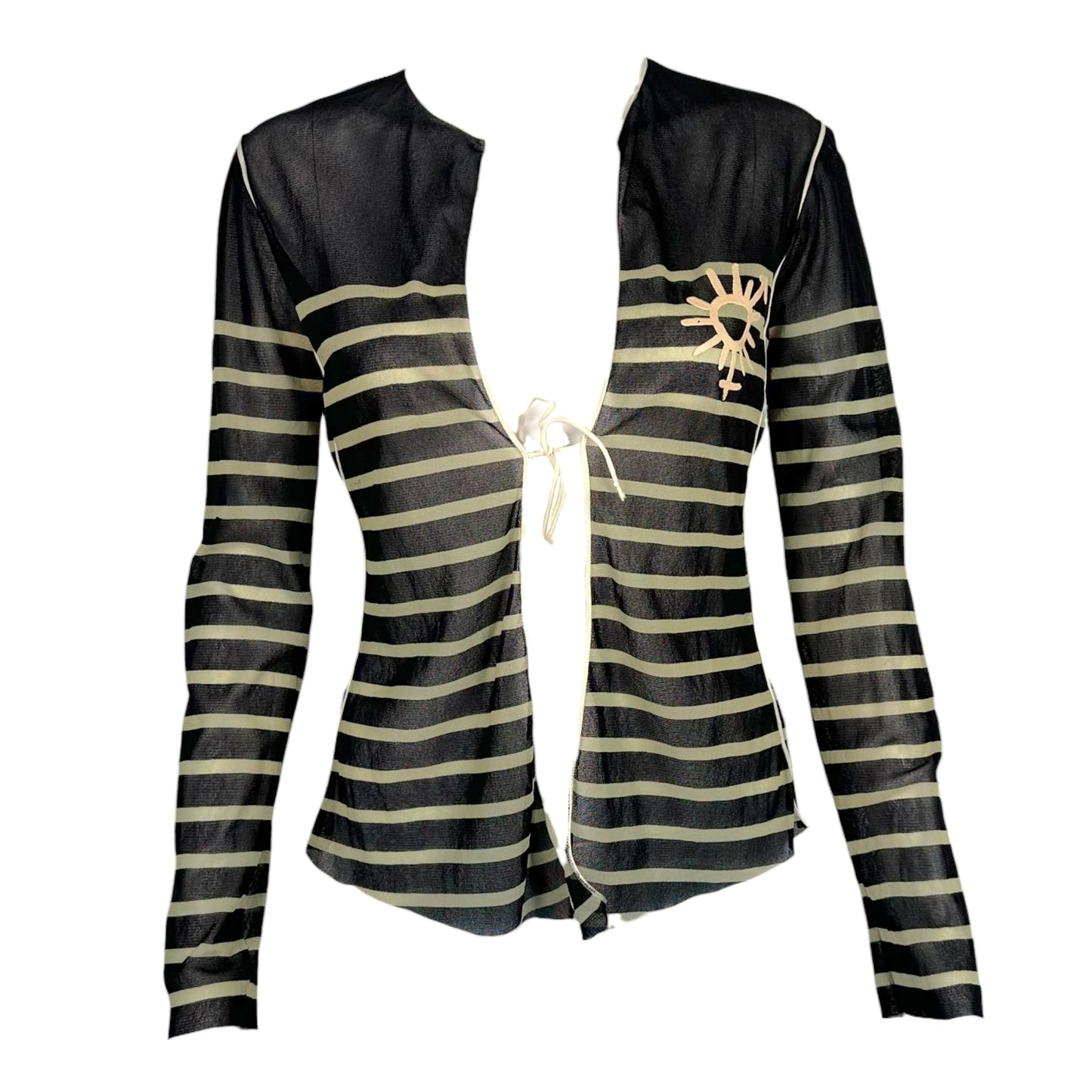 Jean Paul Gaultier Soleil Striped Tie-Front Mesh Cardigan Top