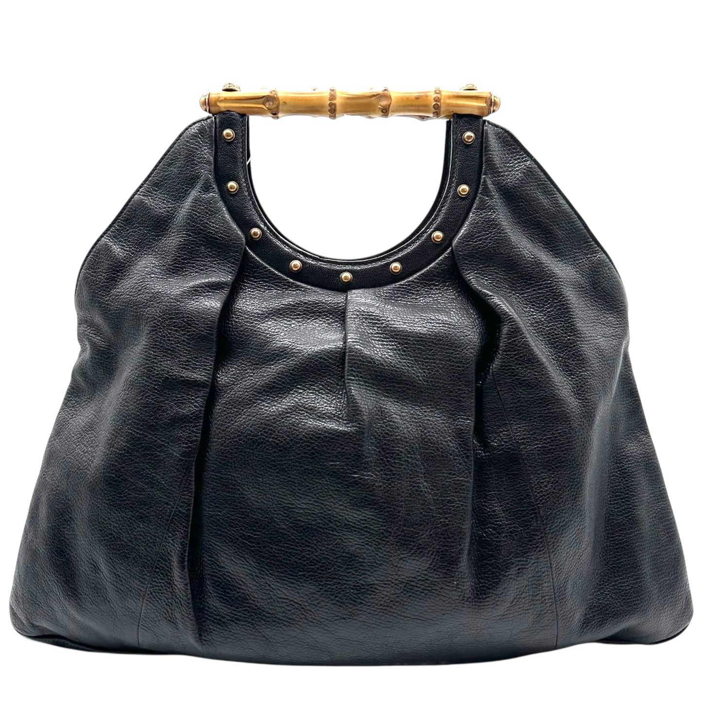 Gucci Black Studded Leather Bamboo Handle Clutch Bag