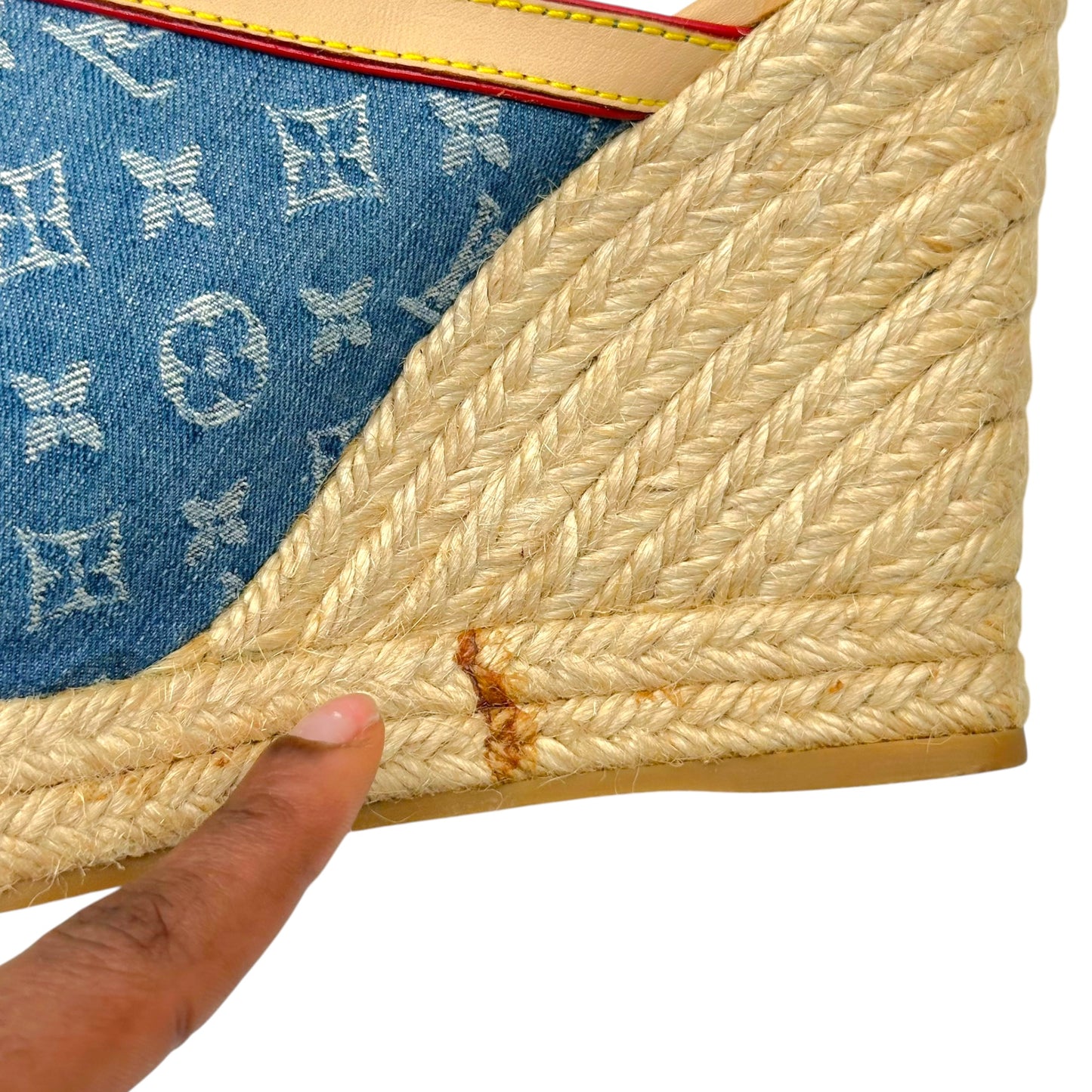 Louis Vuitton Denim Monogram Wedge Mule Heels