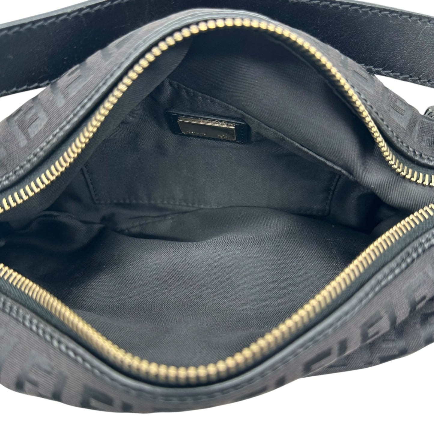 Fendi Black Zucchino Monogram Leather Trim Gold Hardware Shoulder Bag - Outfit Repeater