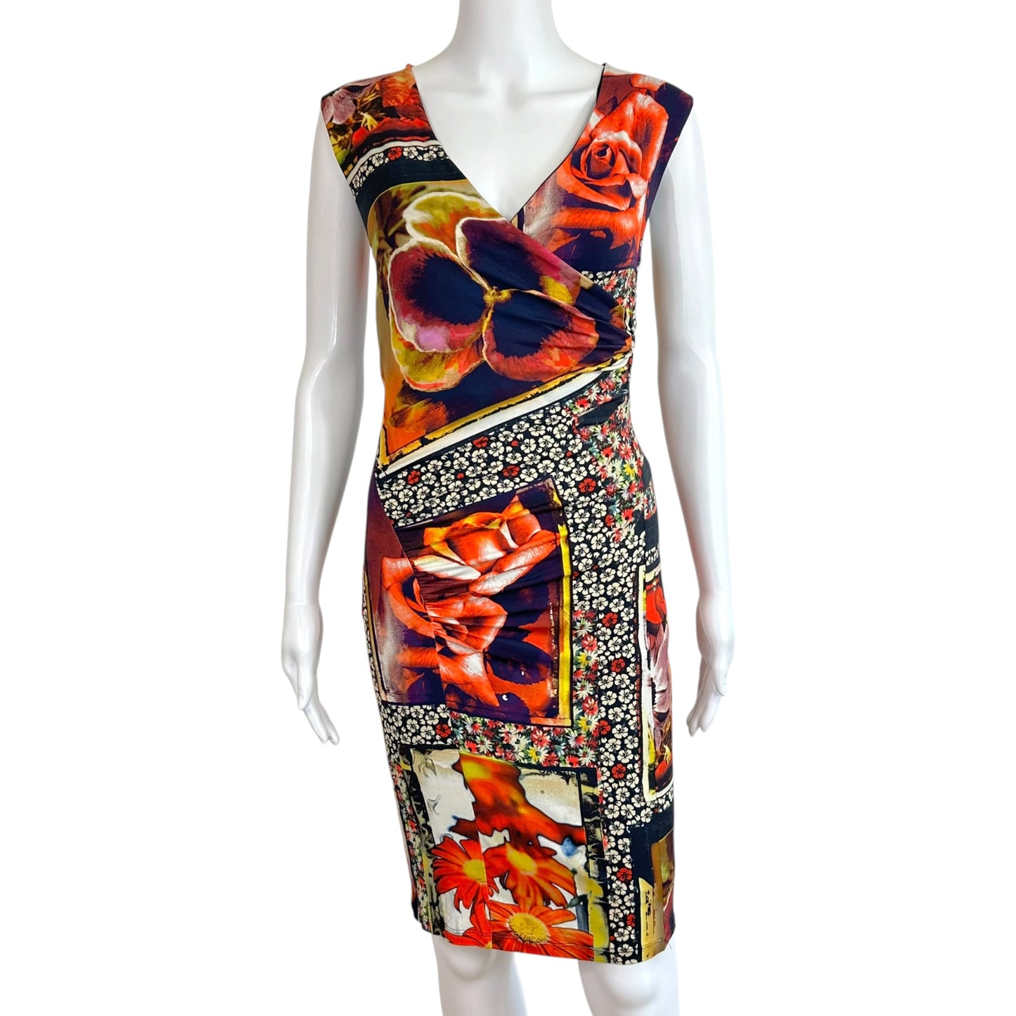 Jean Paul Gaultier Soleil Multicolor Floral Print Wrap Midi Dress