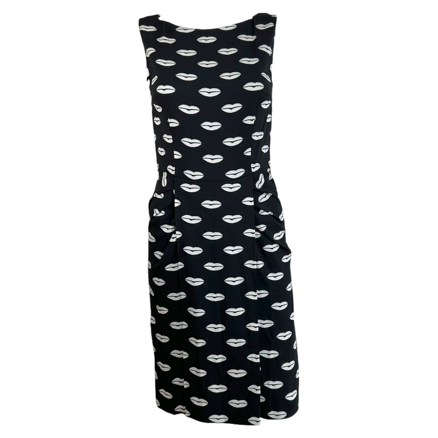 Prada A-Line Midi Dress Black White Lip Print